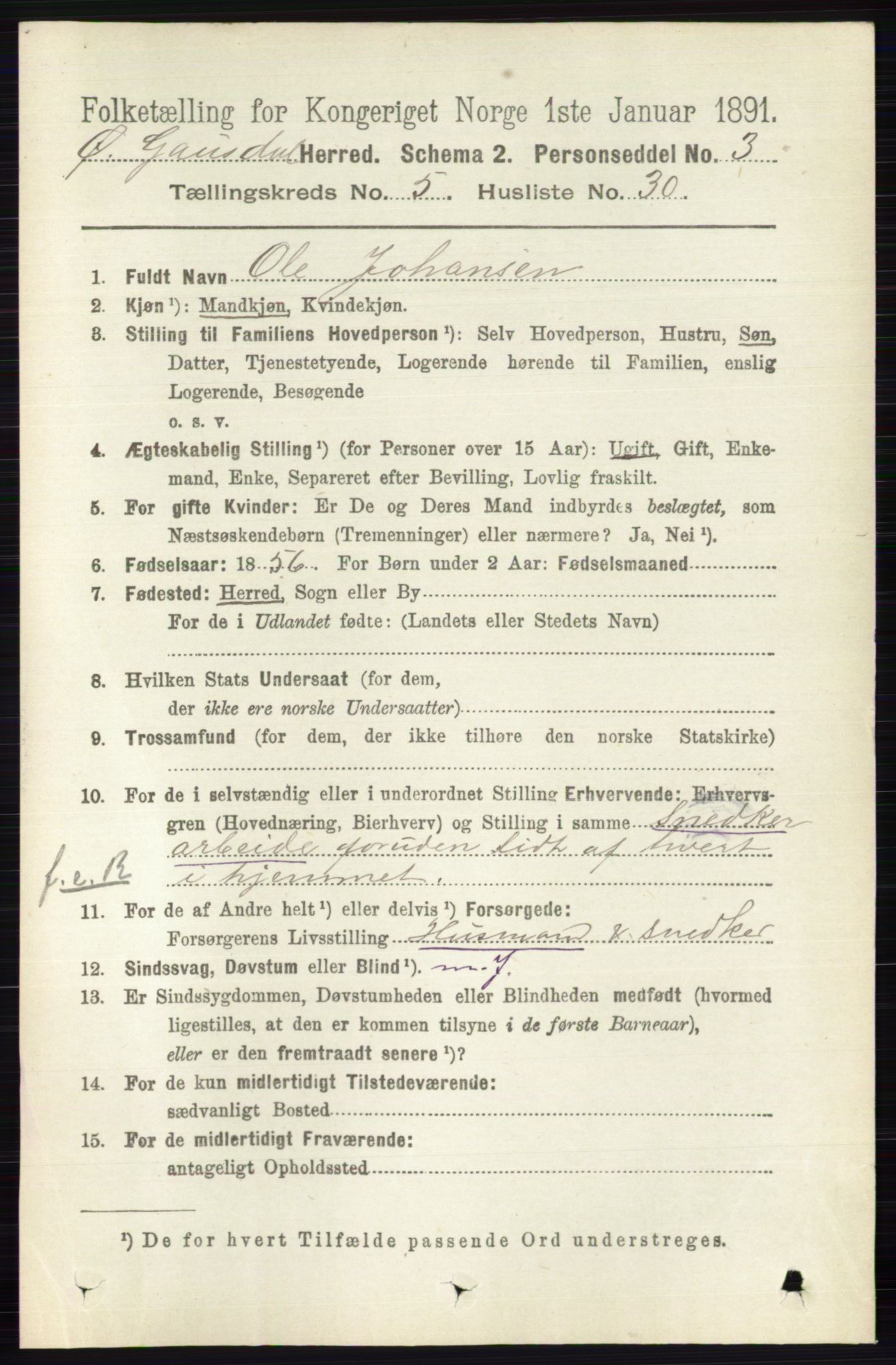 RA, 1891 census for 0522 Østre Gausdal, 1891, p. 3144