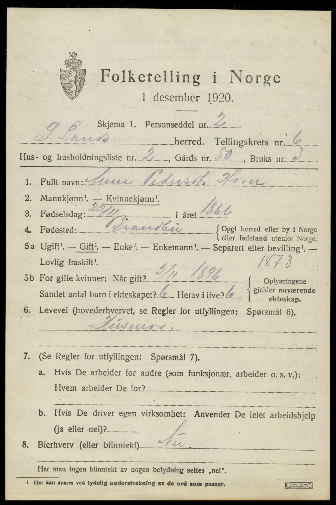 SAH, 1920 census for Søndre Land, 1920, p. 6241