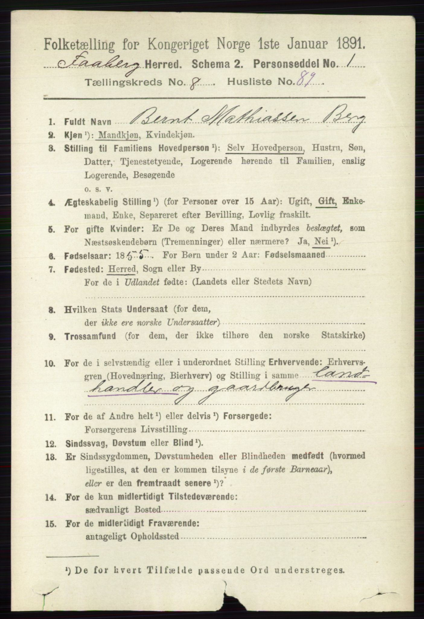 RA, 1891 census for 0524 Fåberg, 1891, p. 3834