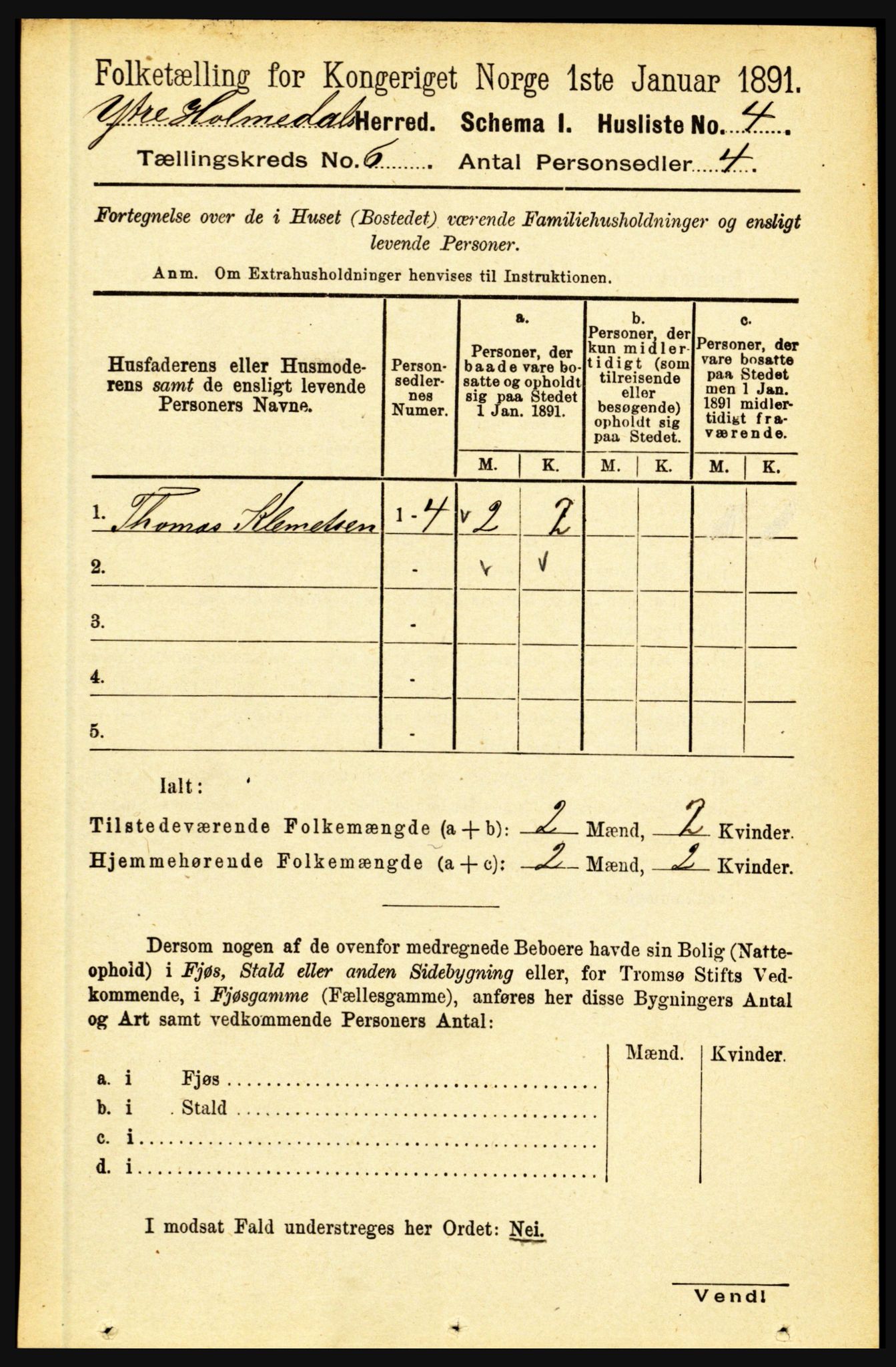 RA, 1891 census for 1429 Ytre Holmedal, 1891, p. 1291