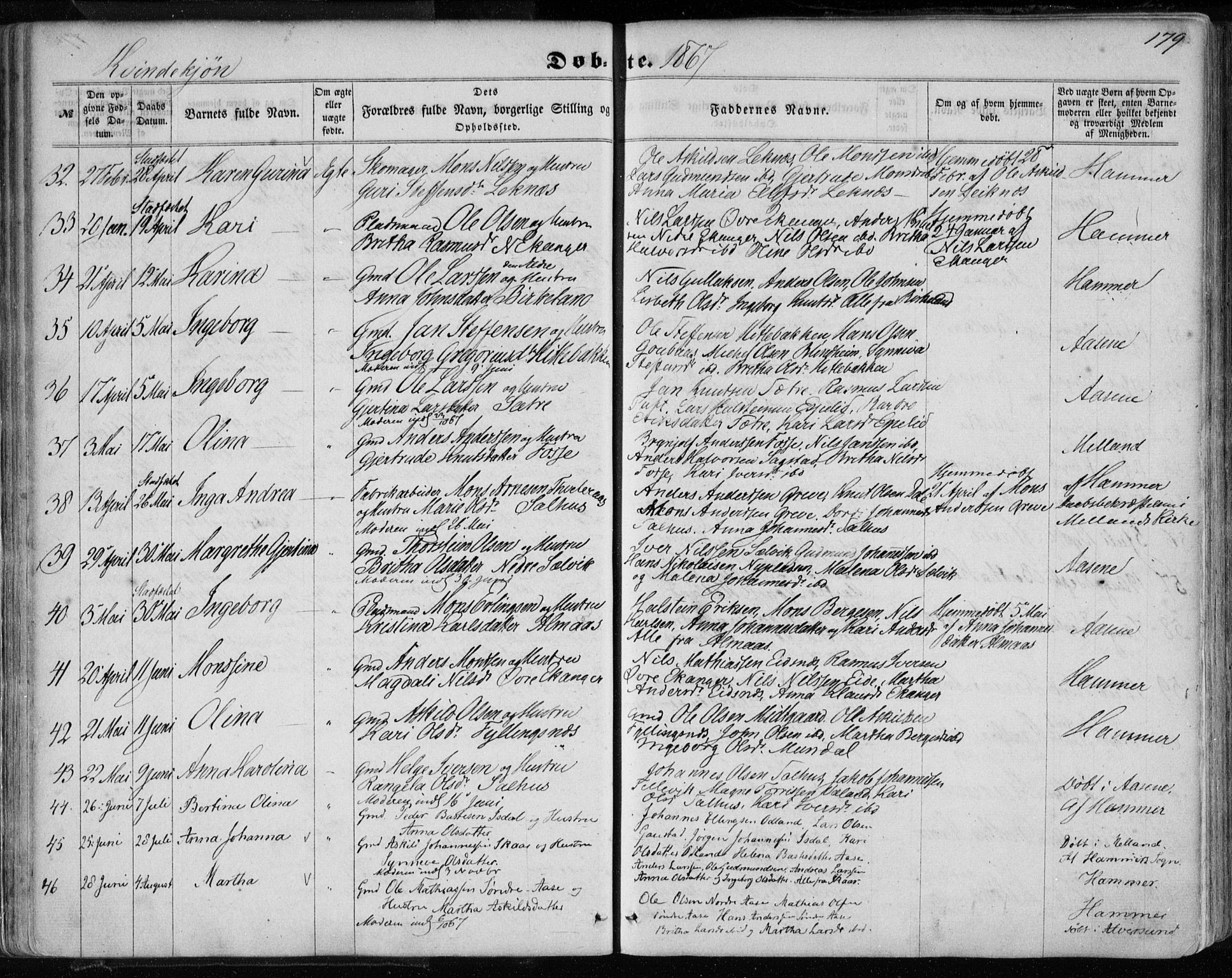 Hamre sokneprestembete, AV/SAB-A-75501/H/Ha/Haa/Haaa/L0014: Parish register (official) no. A 14, 1858-1872, p. 179