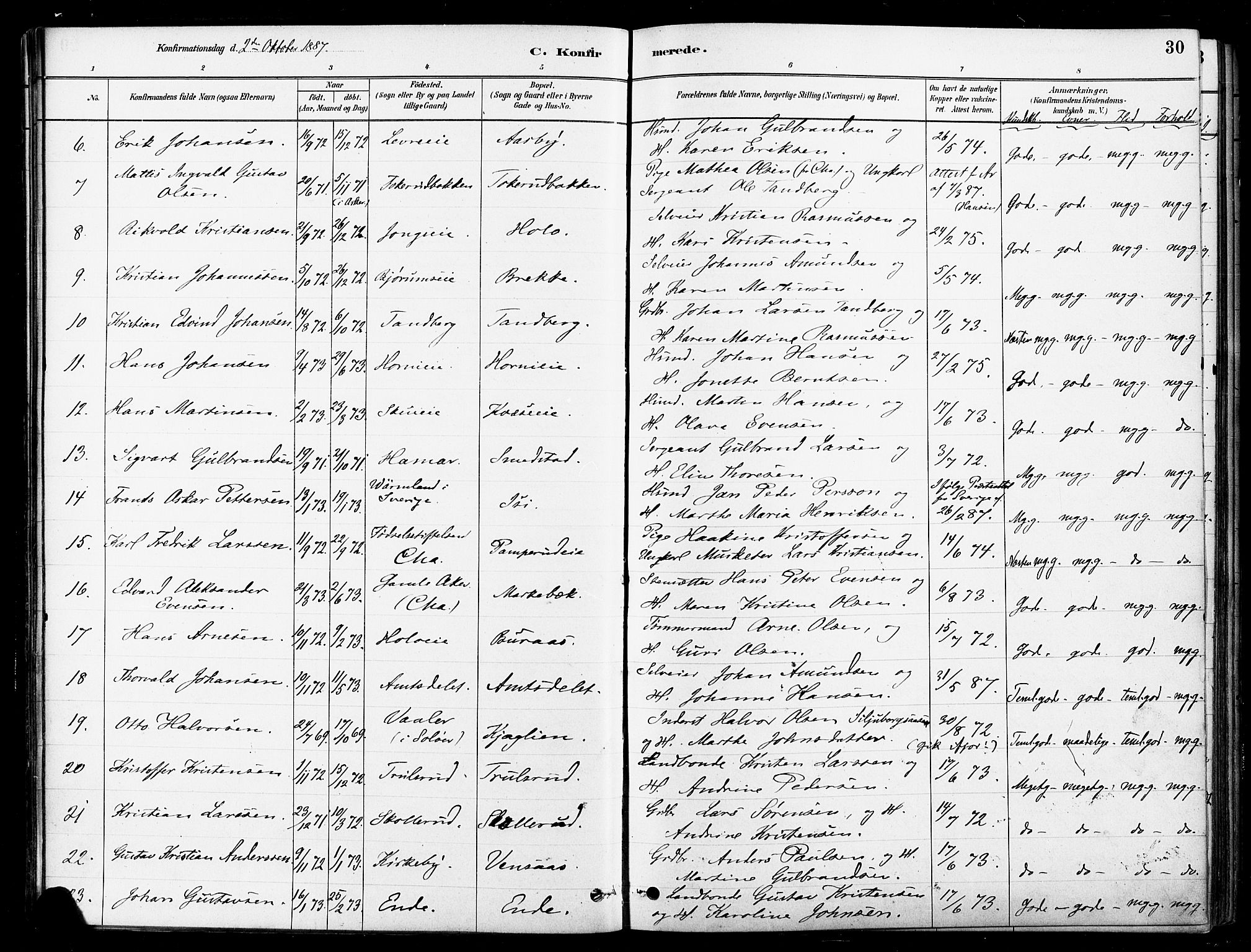 Asker prestekontor Kirkebøker, SAO/A-10256a/F/Fb/L0002: Parish register (official) no. II 2, 1879-1921, p. 30