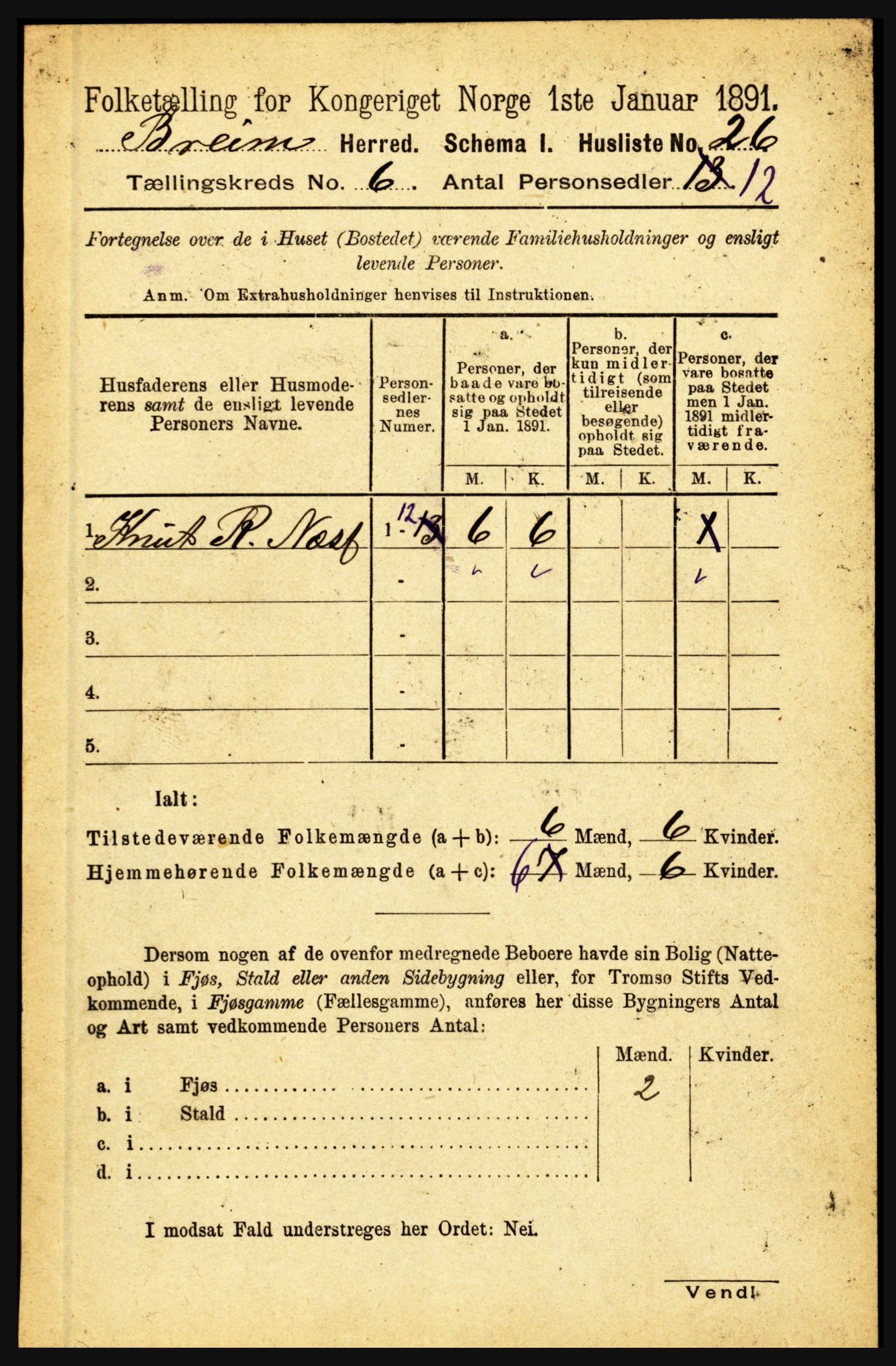 RA, 1891 census for 1446 Breim, 1891, p. 2076