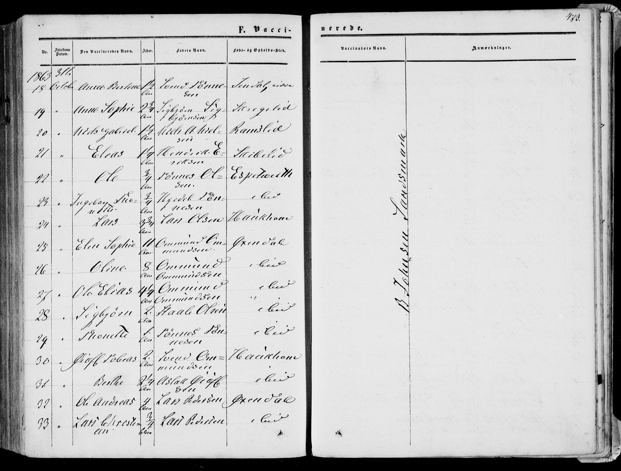 Bakke sokneprestkontor, AV/SAK-1111-0002/F/Fa/Faa/L0006: Parish register (official) no. A 6, 1855-1877, p. 473