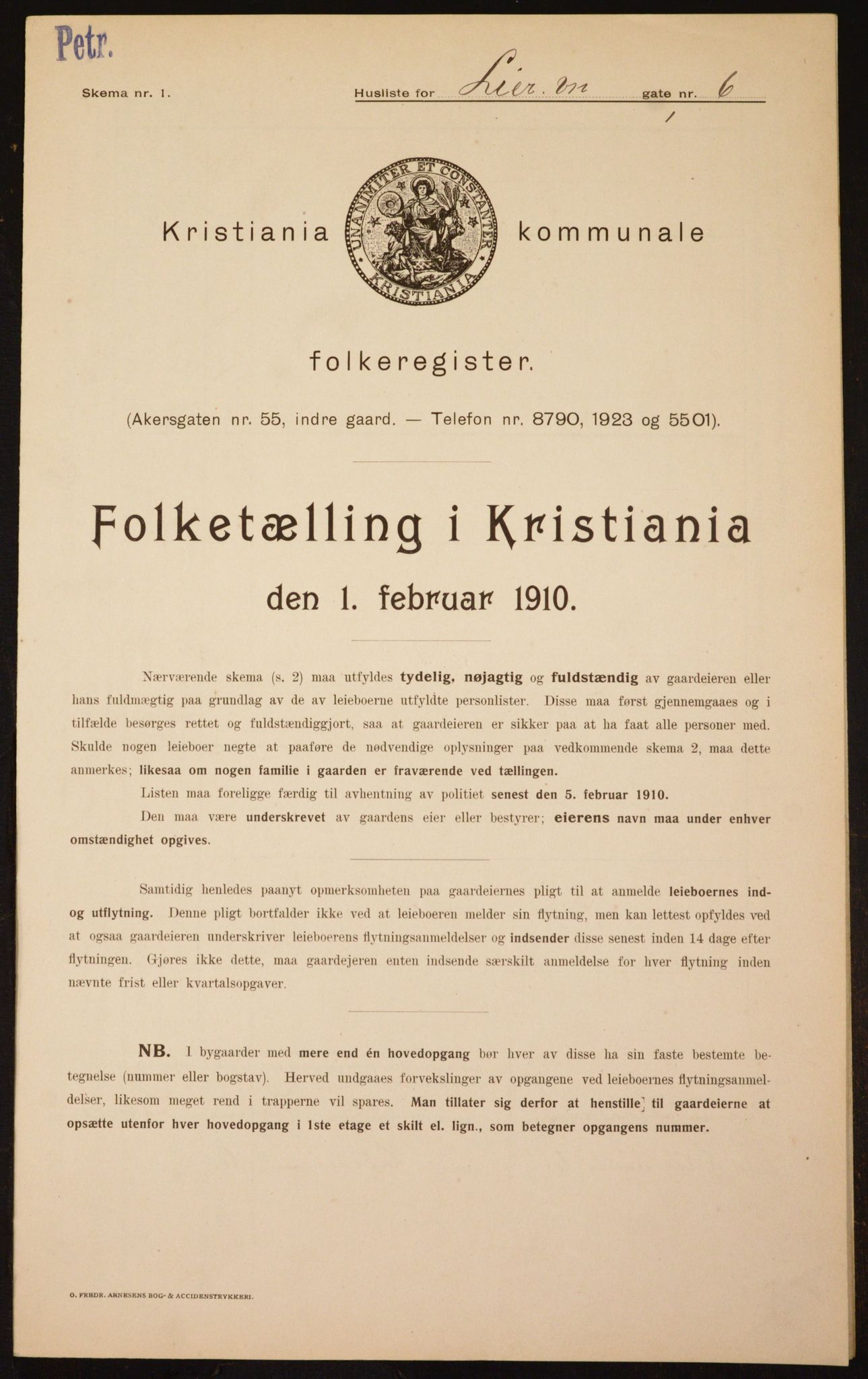 OBA, Municipal Census 1910 for Kristiania, 1910, p. 55527