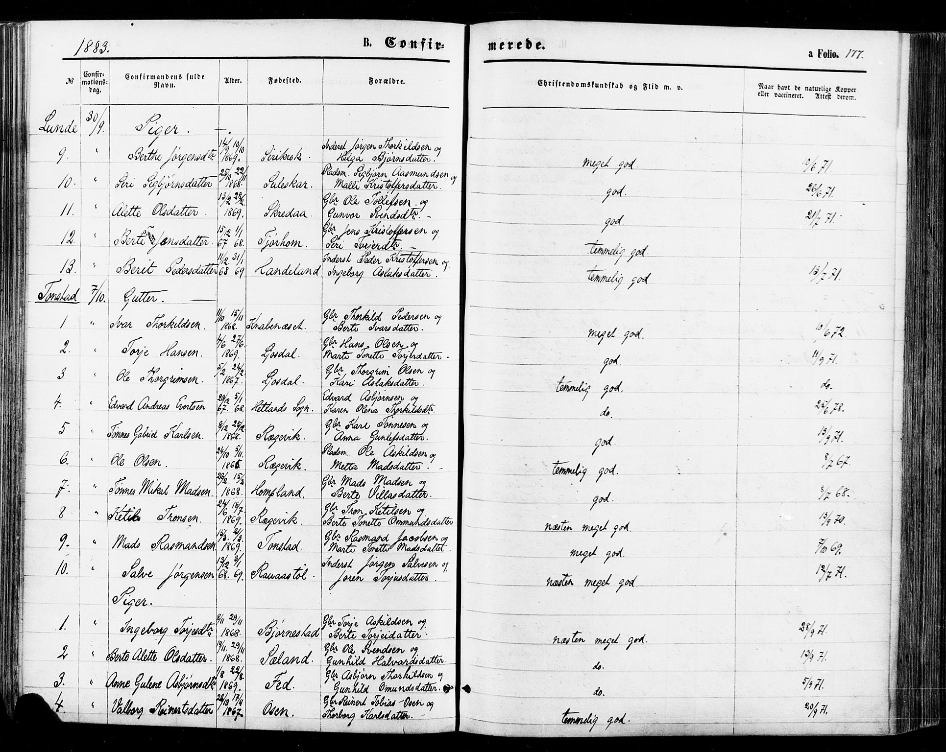 Sirdal sokneprestkontor, AV/SAK-1111-0036/F/Fa/Fab/L0003: Parish register (official) no. A 3, 1874-1886, p. 177