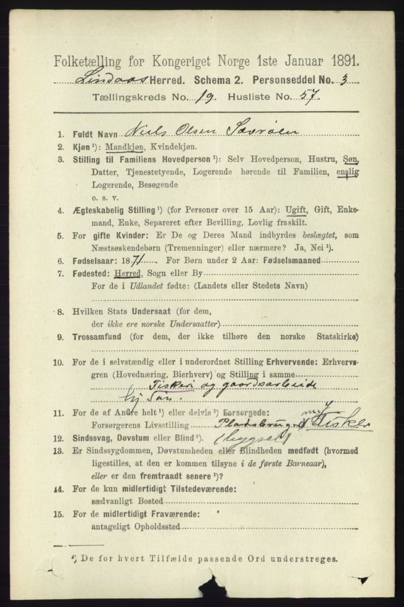 RA, 1891 census for 1263 Lindås, 1891, p. 7270