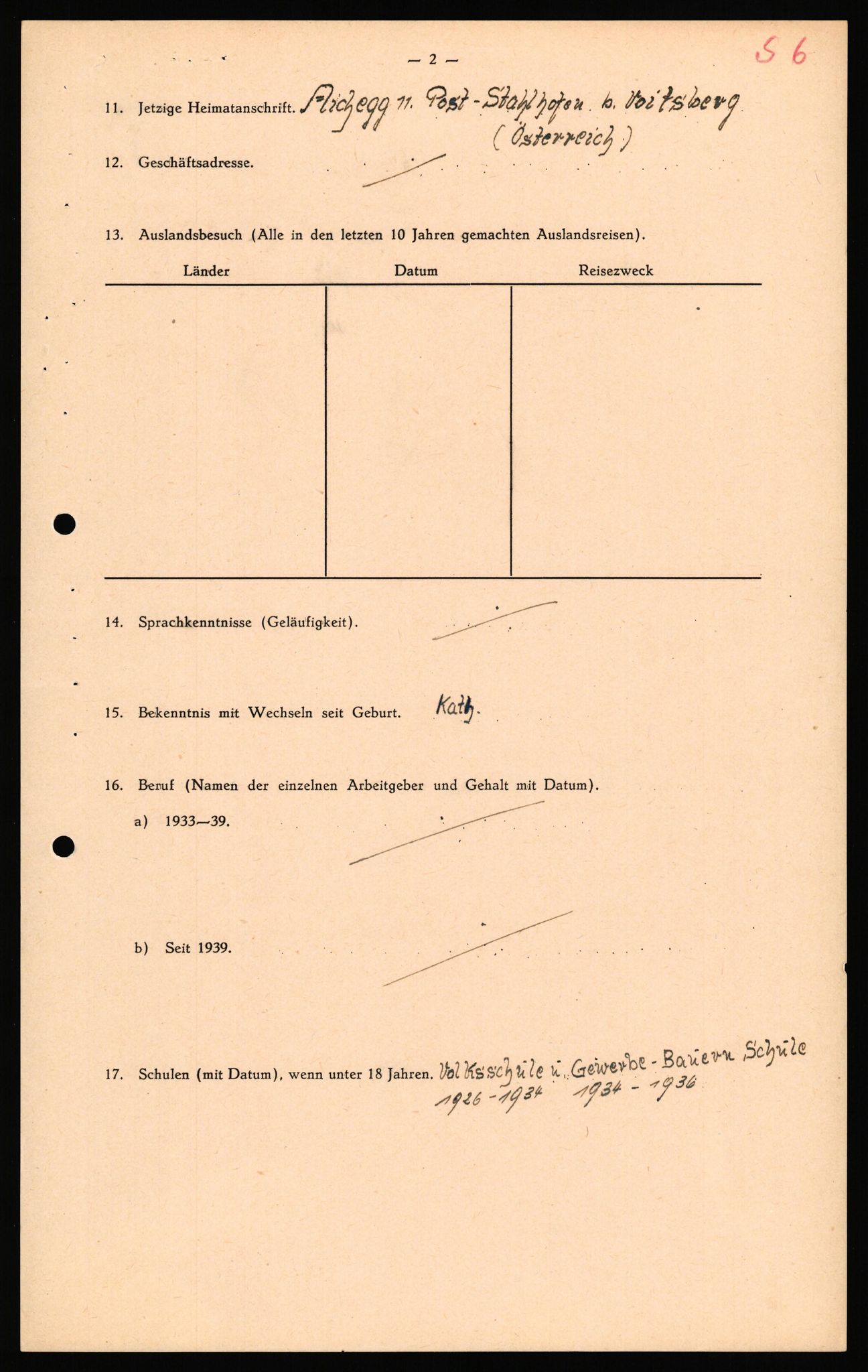 Forsvaret, Forsvarets overkommando II, AV/RA-RAFA-3915/D/Db/L0040: CI Questionaires. Tyske okkupasjonsstyrker i Norge. Østerrikere., 1945-1946, p. 261