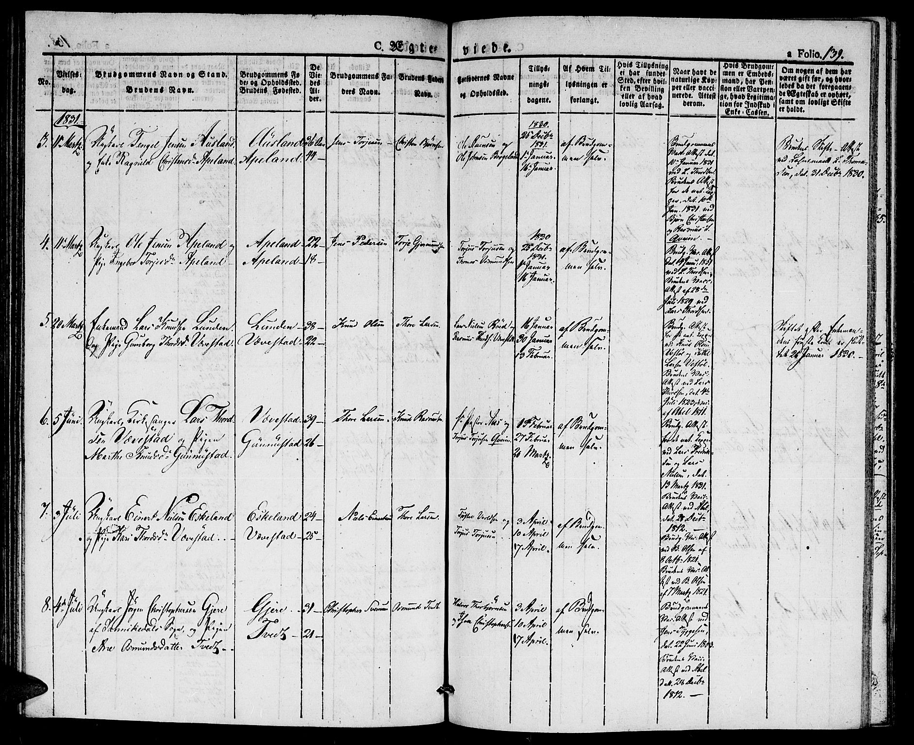 Gjerstad sokneprestkontor, AV/SAK-1111-0014/F/Fa/Faa/L0005: Parish register (official) no. A 5, 1829-1841, p. 139