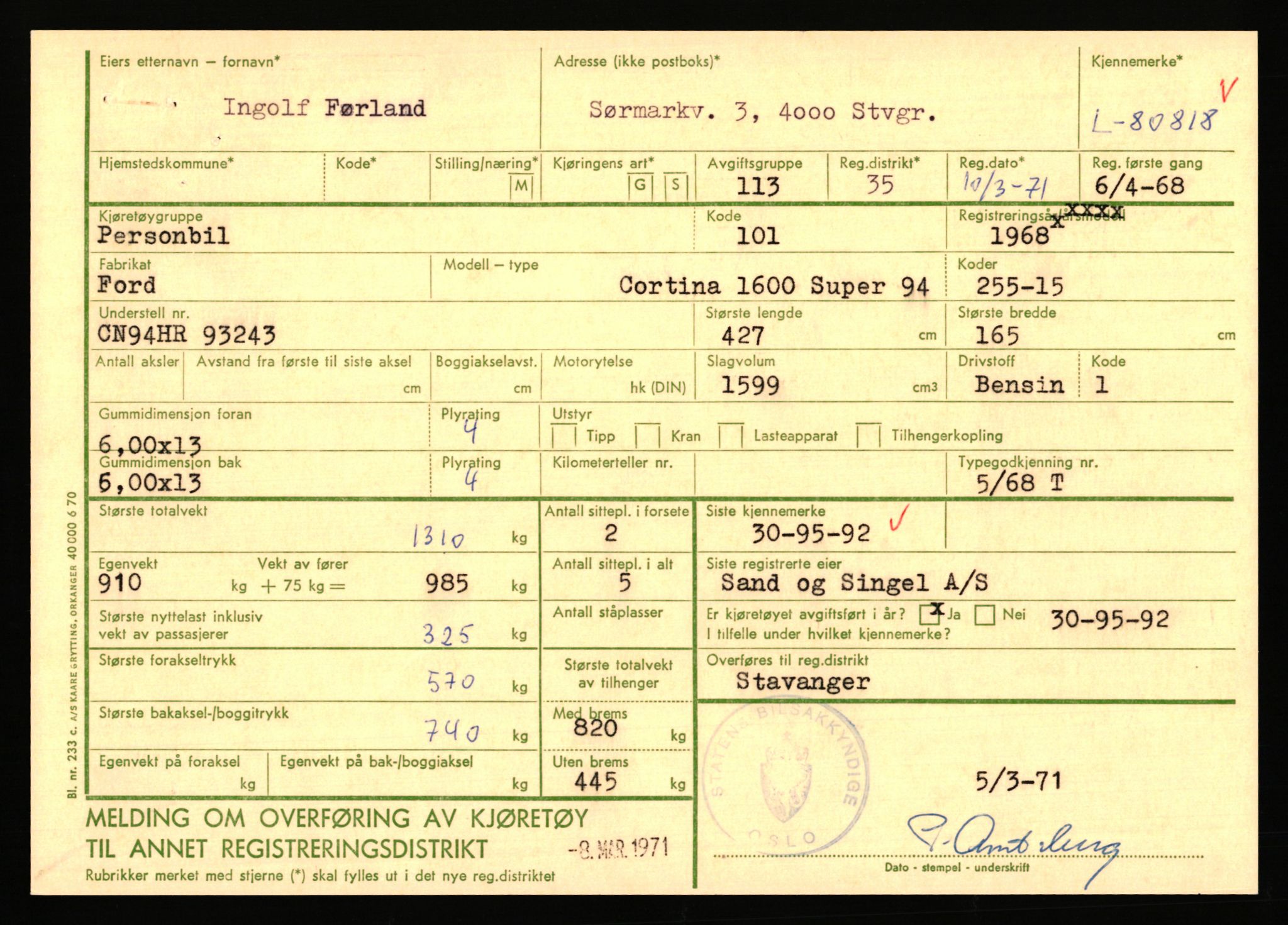 Stavanger trafikkstasjon, AV/SAST-A-101942/0/F/L0071: L-80500 - L-82199, 1930-1971, p. 557