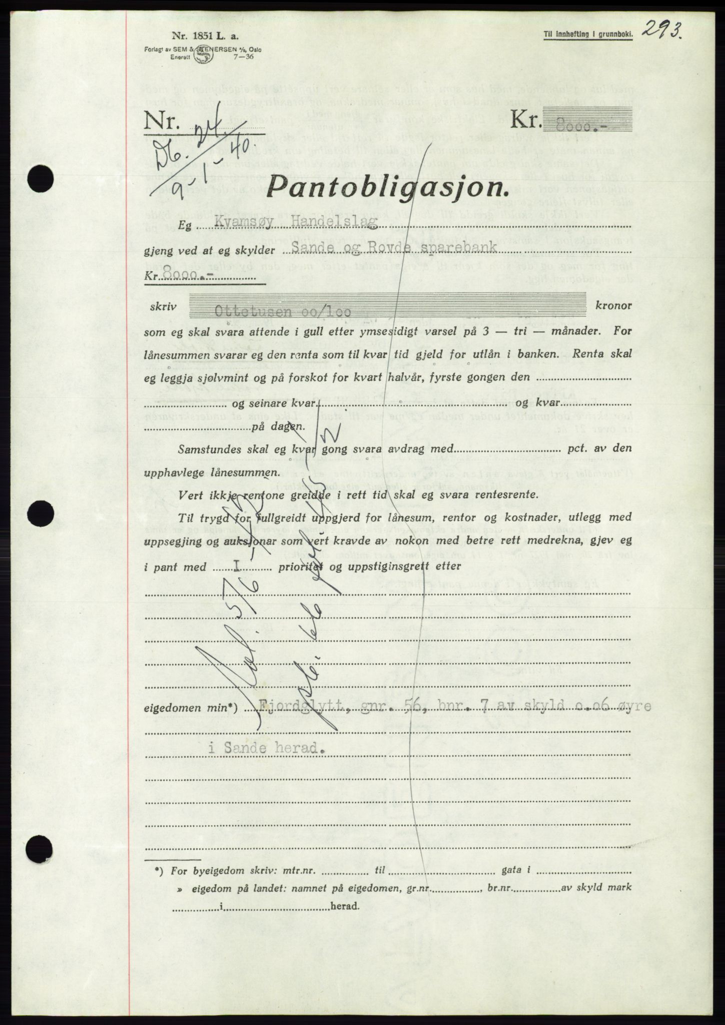 Søre Sunnmøre sorenskriveri, AV/SAT-A-4122/1/2/2C/L0069: Mortgage book no. 63, 1939-1940, Diary no: : 24/1940