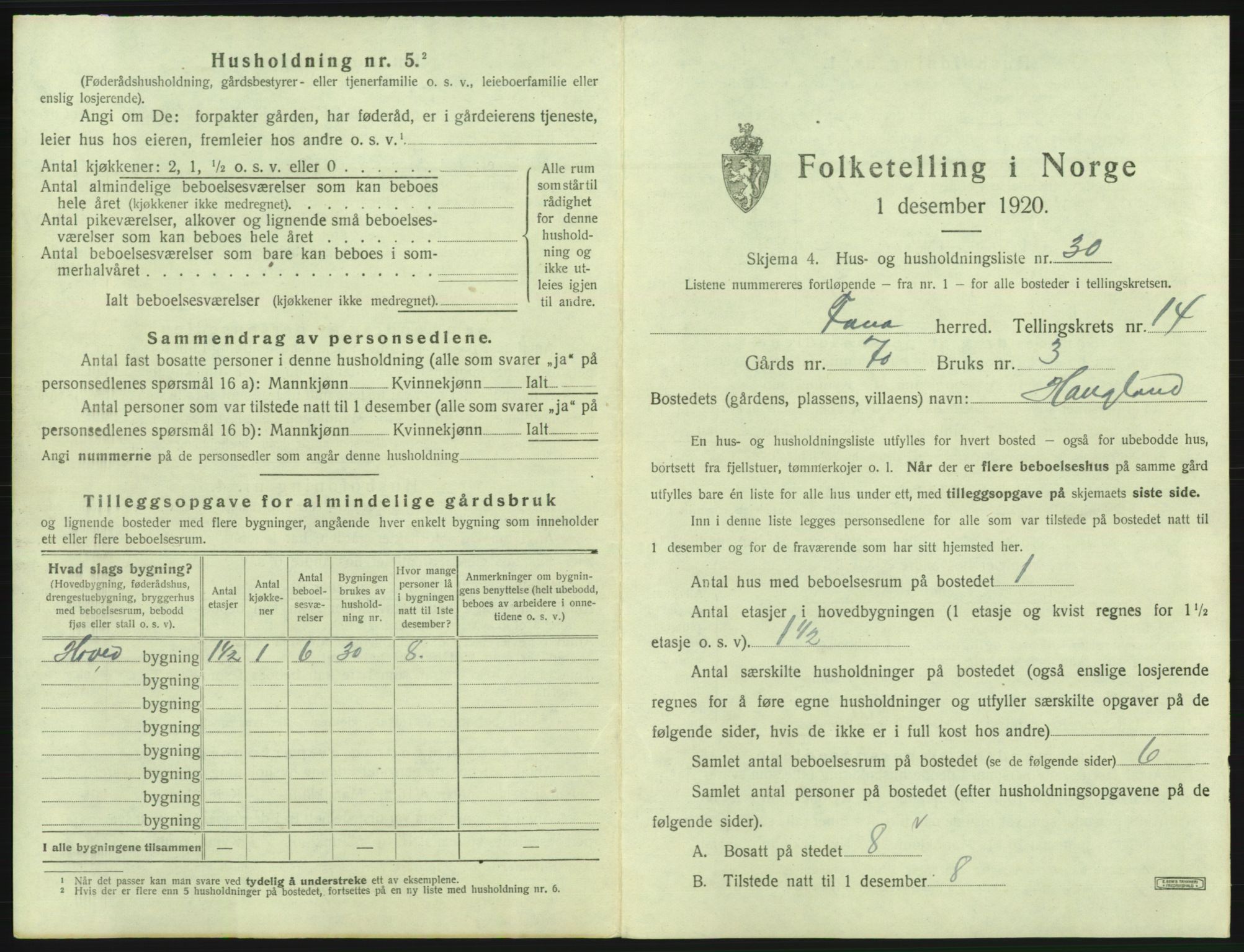 SAB, 1920 census for Fana, 1920, p. 2461