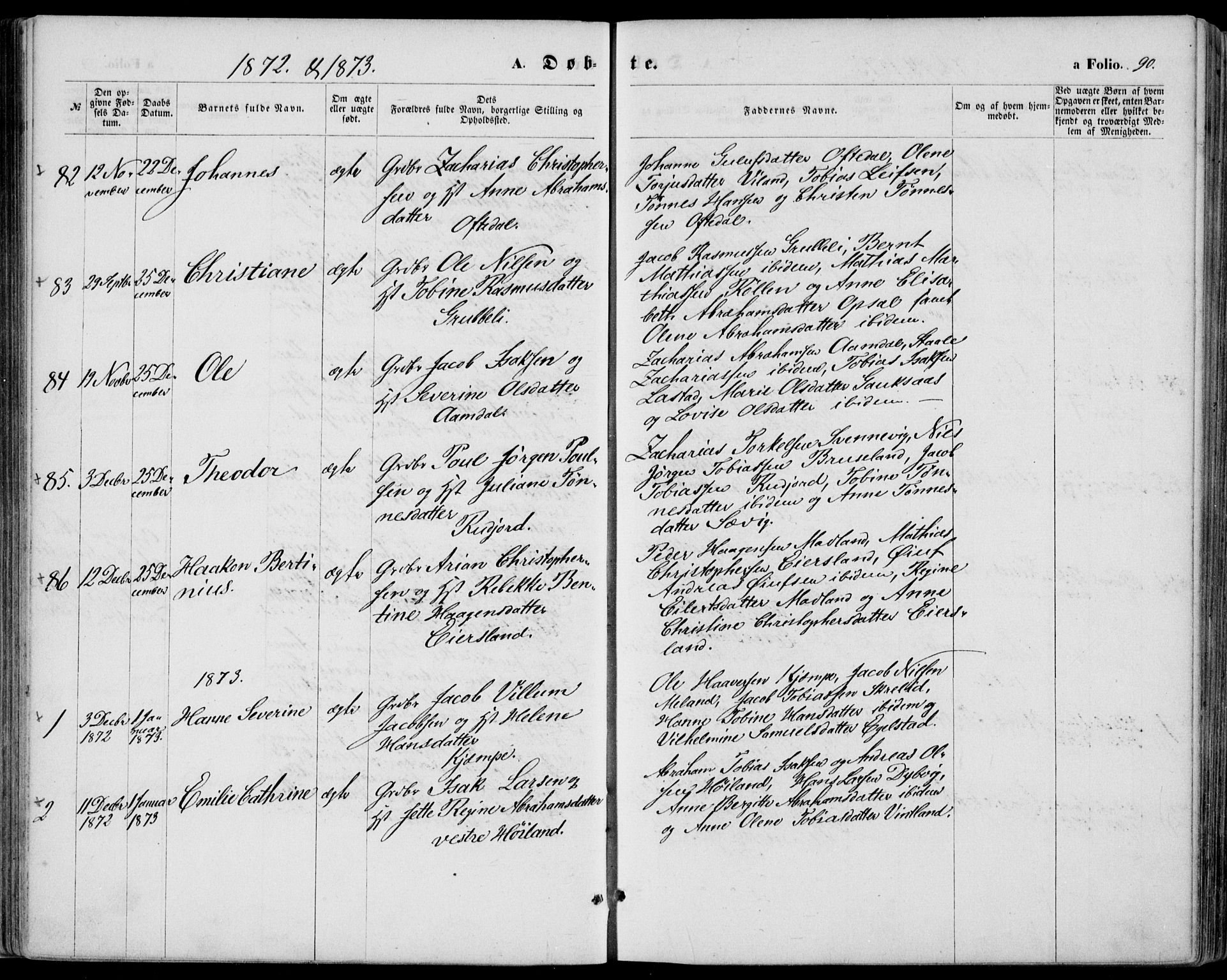 Lyngdal sokneprestkontor, SAK/1111-0029/F/Fa/Fac/L0010: Parish register (official) no. A 10, 1865-1878, p. 90