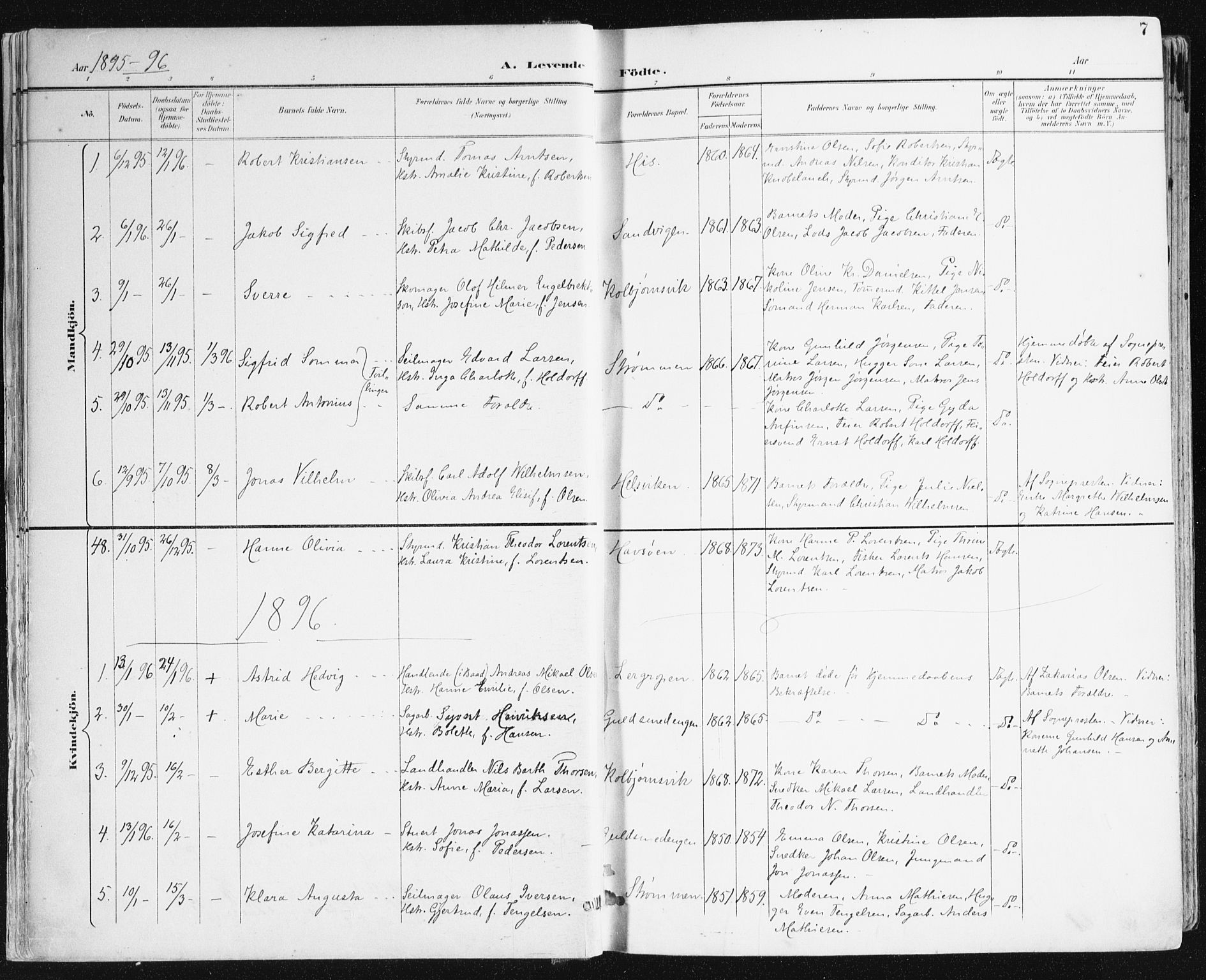 Hisøy sokneprestkontor, SAK/1111-0020/F/Fa/L0004: Parish register (official) no. A 4, 1895-1917, p. 7