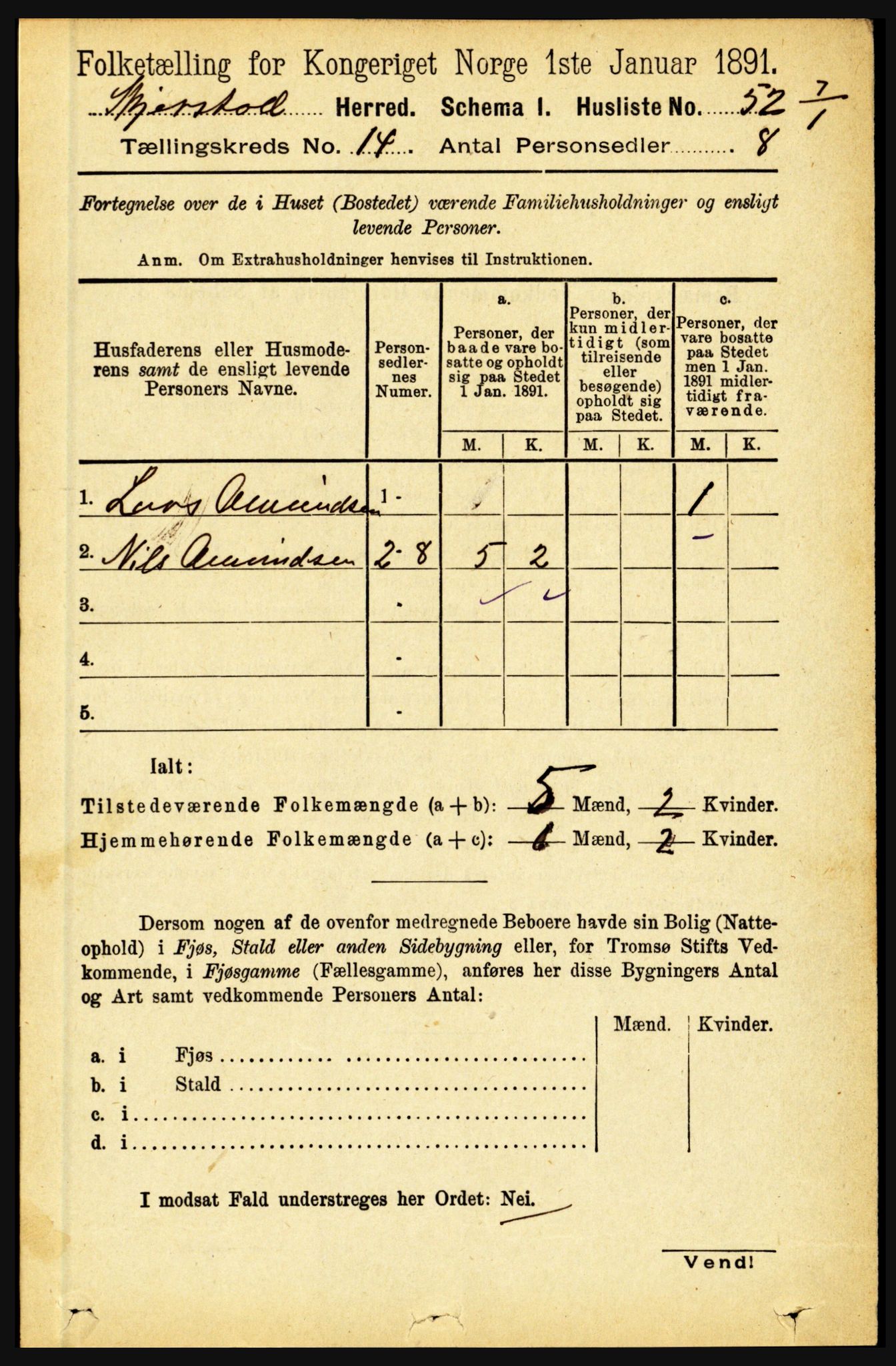 RA, 1891 census for 1842 Skjerstad, 1891, p. 5011