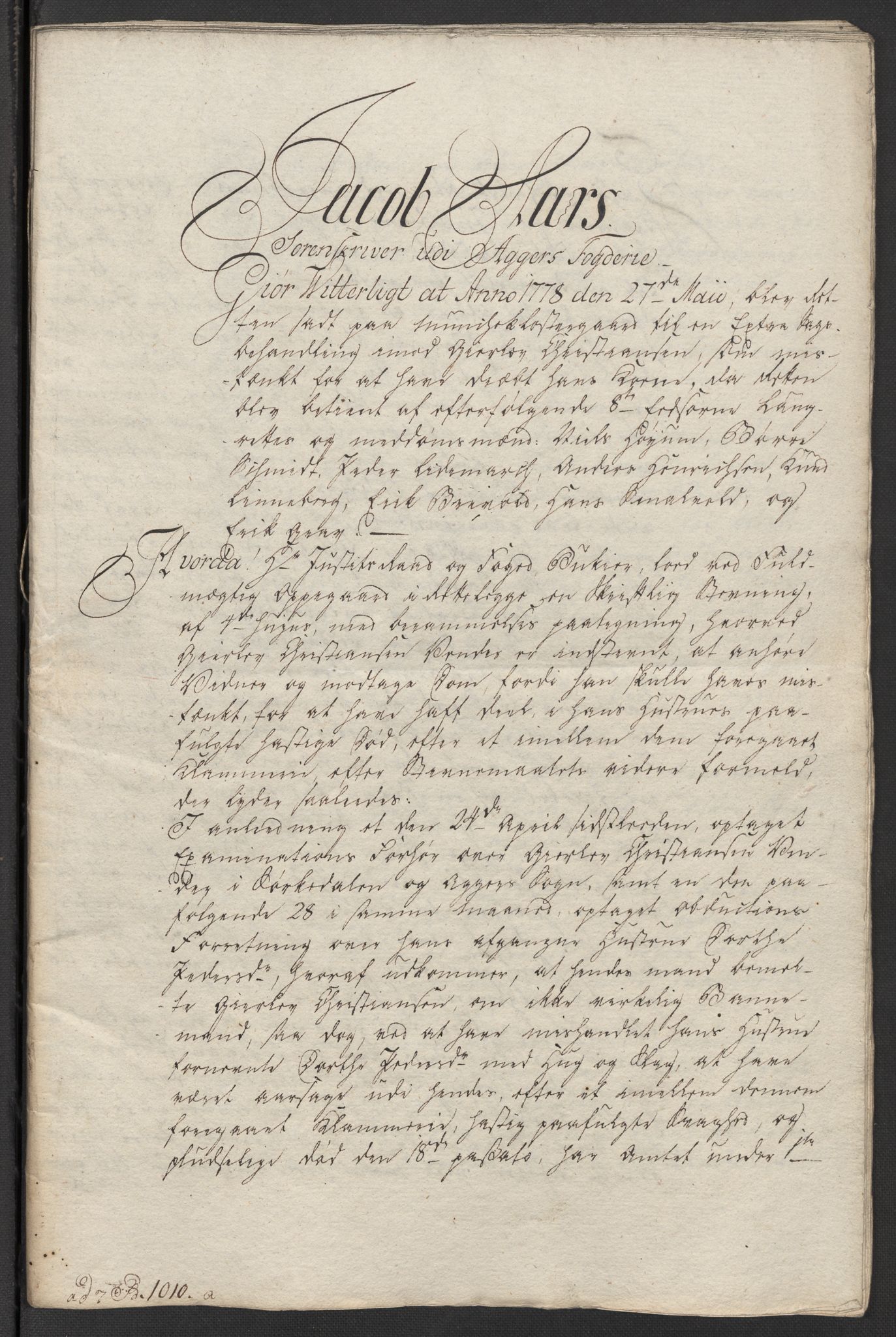 Kristiania stiftamt, SAO/A-10386/G/Gm/L0012: Domsakter og forhør, 1777-1783, p. 27
