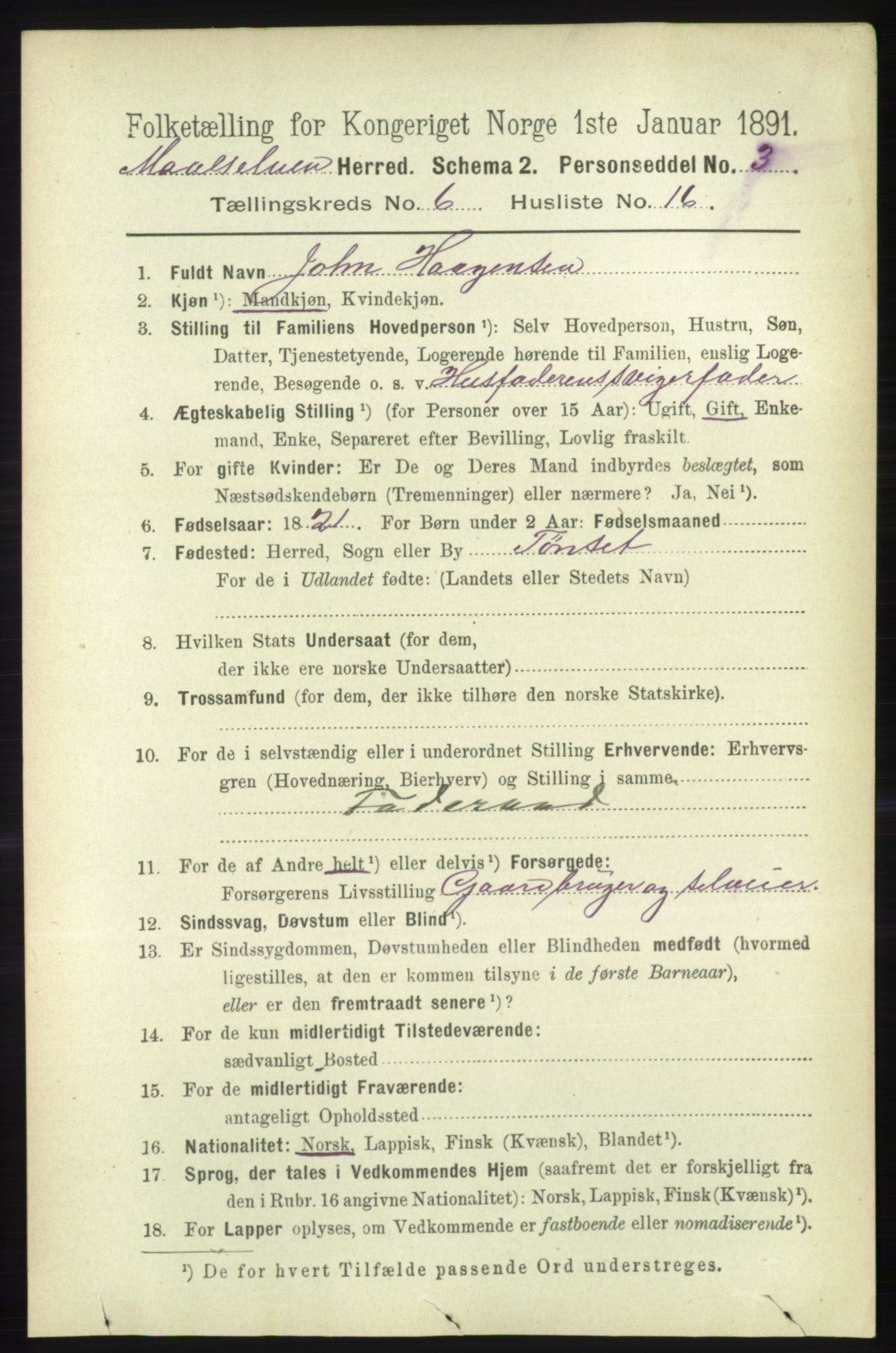 RA, 1891 census for 1924 Målselv, 1891, p. 2158