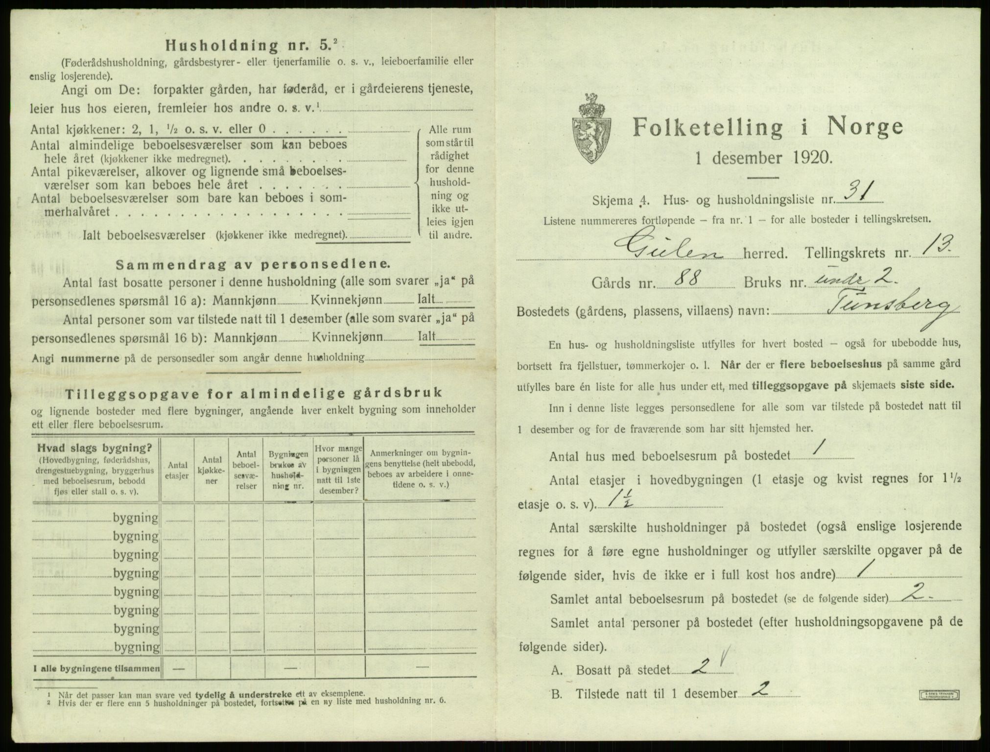 SAB, 1920 census for Gulen, 1920, p. 880