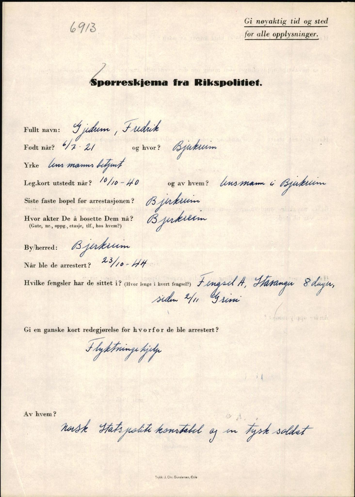 Rikspolitisjefen, AV/RA-S-1560/L/L0005: Gidske, Peder Martin -  Hansell, Georg, 1940-1945, p. 33