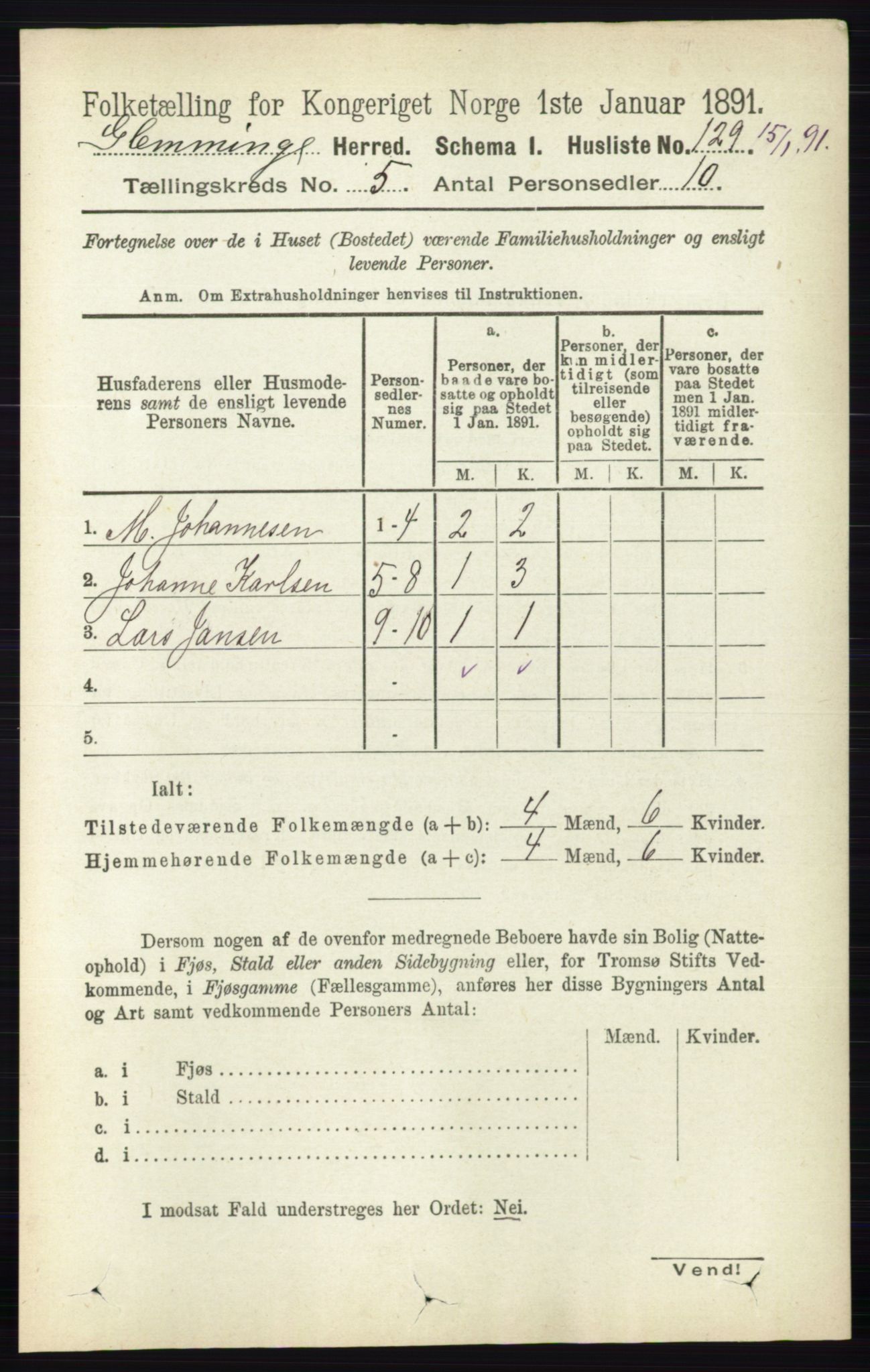 RA, 1891 census for 0132 Glemmen, 1891, p. 6026