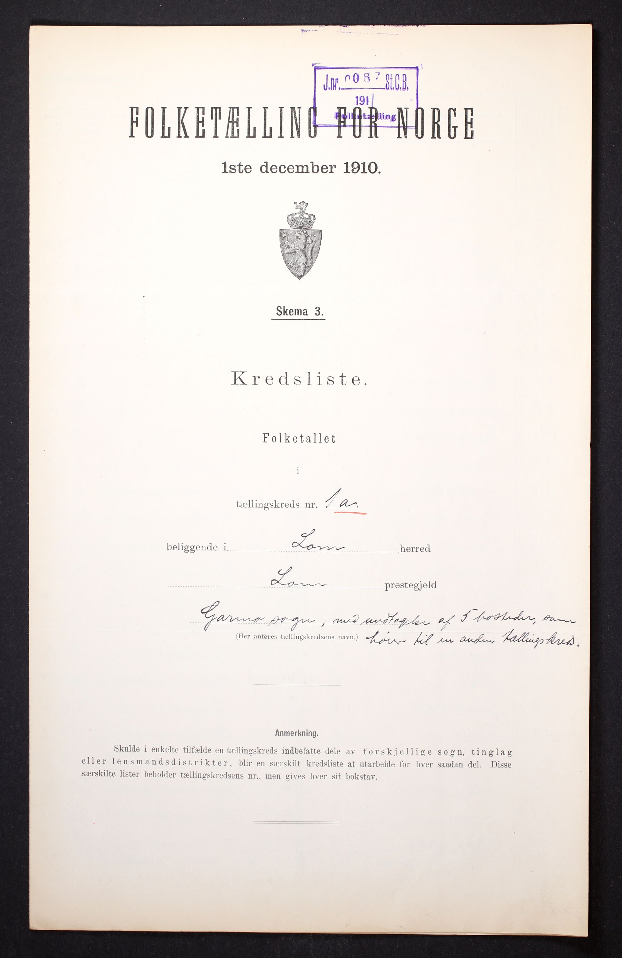 RA, 1910 census for Lom, 1910, p. 4