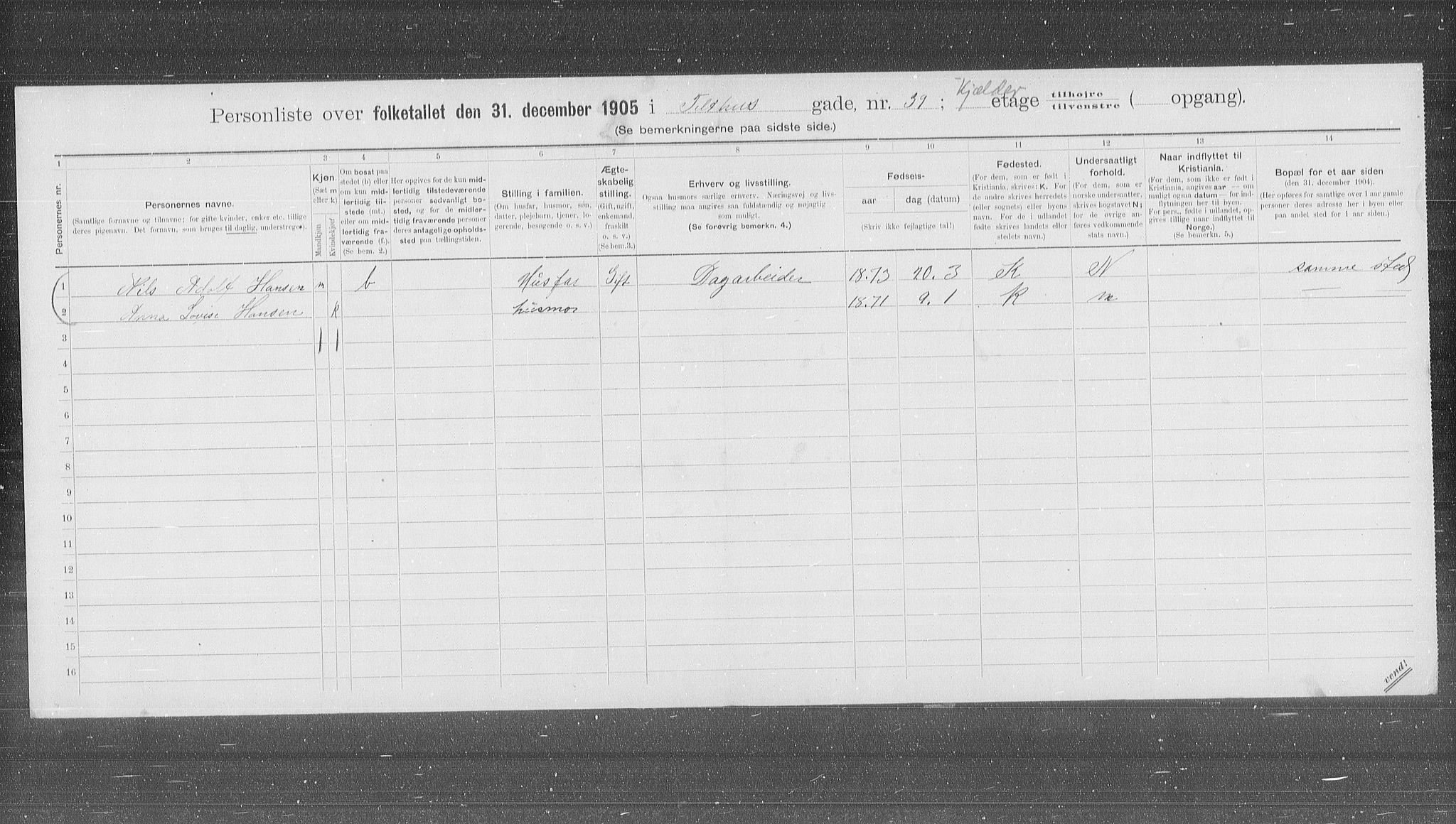 OBA, Municipal Census 1905 for Kristiania, 1905, p. 56248