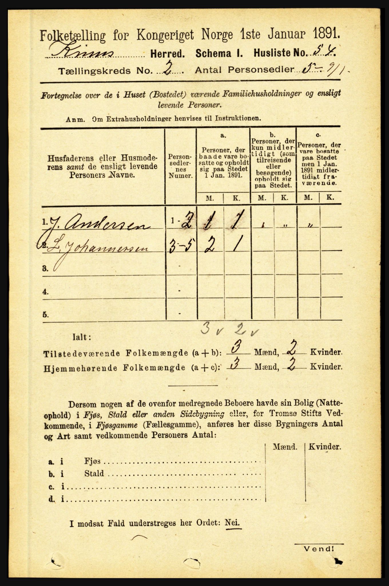 RA, 1891 census for 1437 Kinn, 1891, p. 530