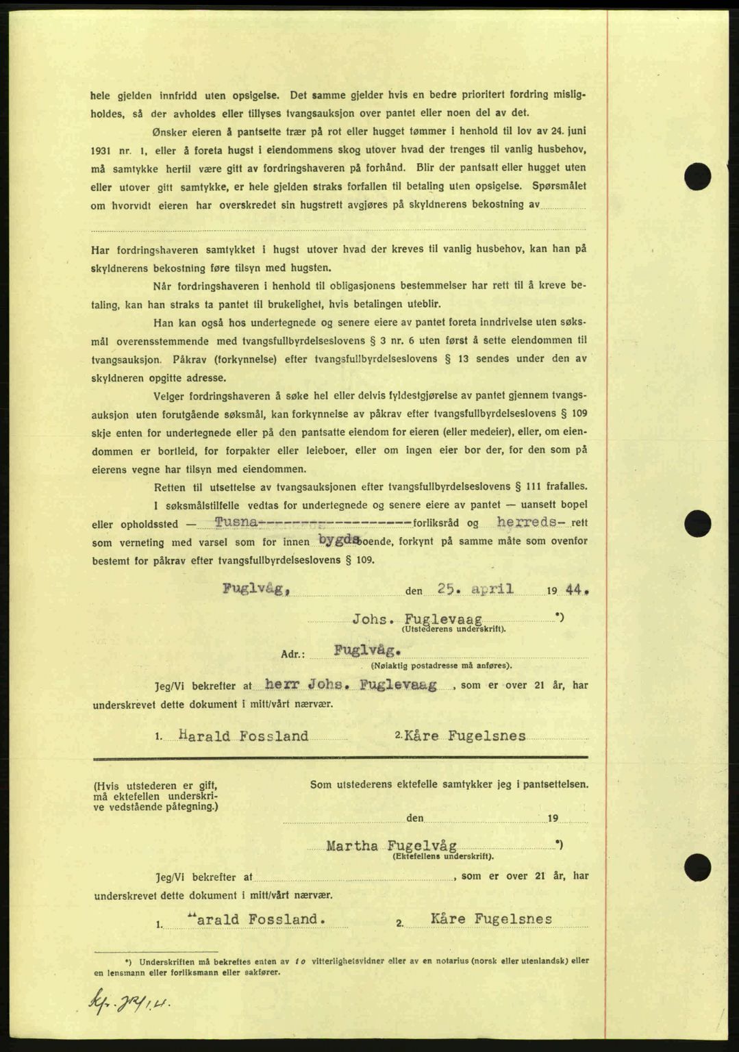 Nordmøre sorenskriveri, AV/SAT-A-4132/1/2/2Ca: Mortgage book no. B91, 1943-1944, Diary no: : 700/1944