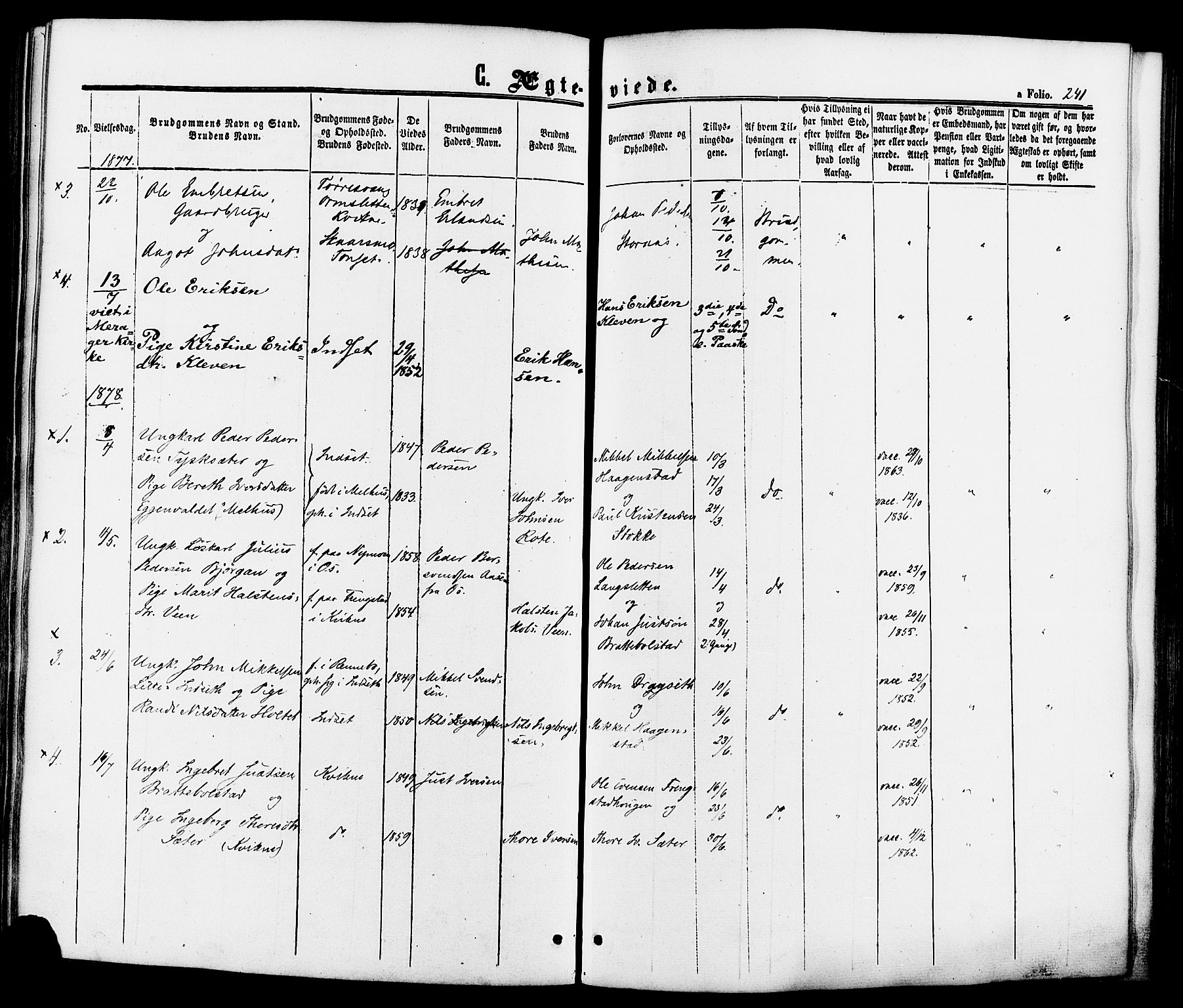 Kvikne prestekontor, SAH/PREST-064/H/Ha/Haa/L0006: Parish register (official) no. 6, 1863-1886, p. 241