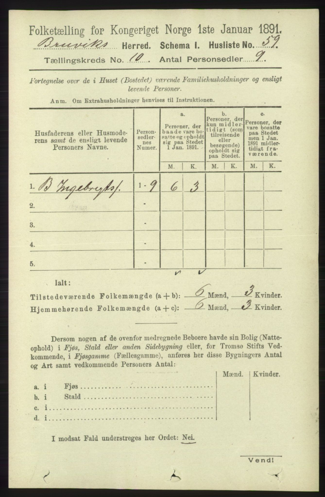 RA, 1891 census for 1251 Bruvik, 1891, p. 3647