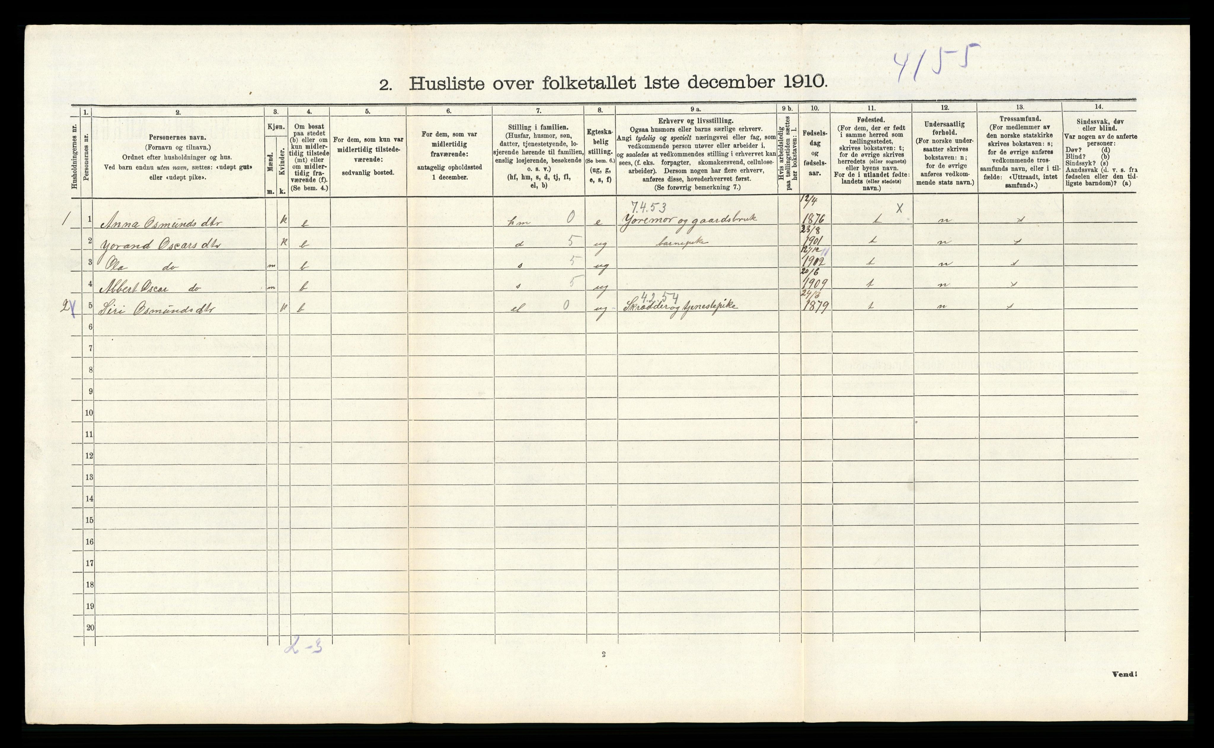 RA, 1910 census for Åseral, 1910, p. 346