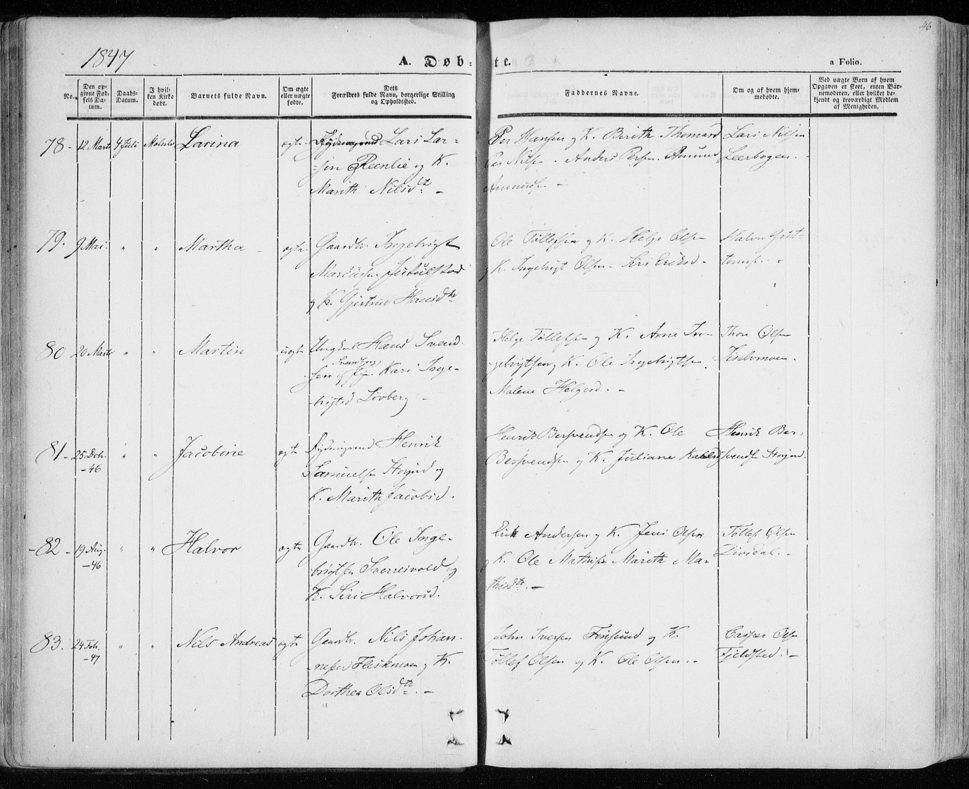 Lenvik sokneprestembete, AV/SATØ-S-1310/H/Ha/Haa/L0006kirke: Parish register (official) no. 6, 1845-1854, p. 46