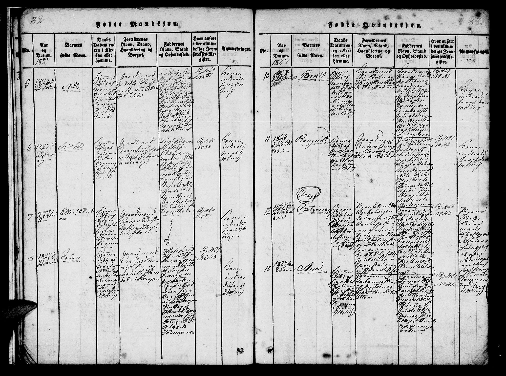 Skjervøy sokneprestkontor, AV/SATØ-S-1300/H/Ha/Hab/L0001klokker: Parish register (copy) no. 1, 1825-1838, p. 32-33