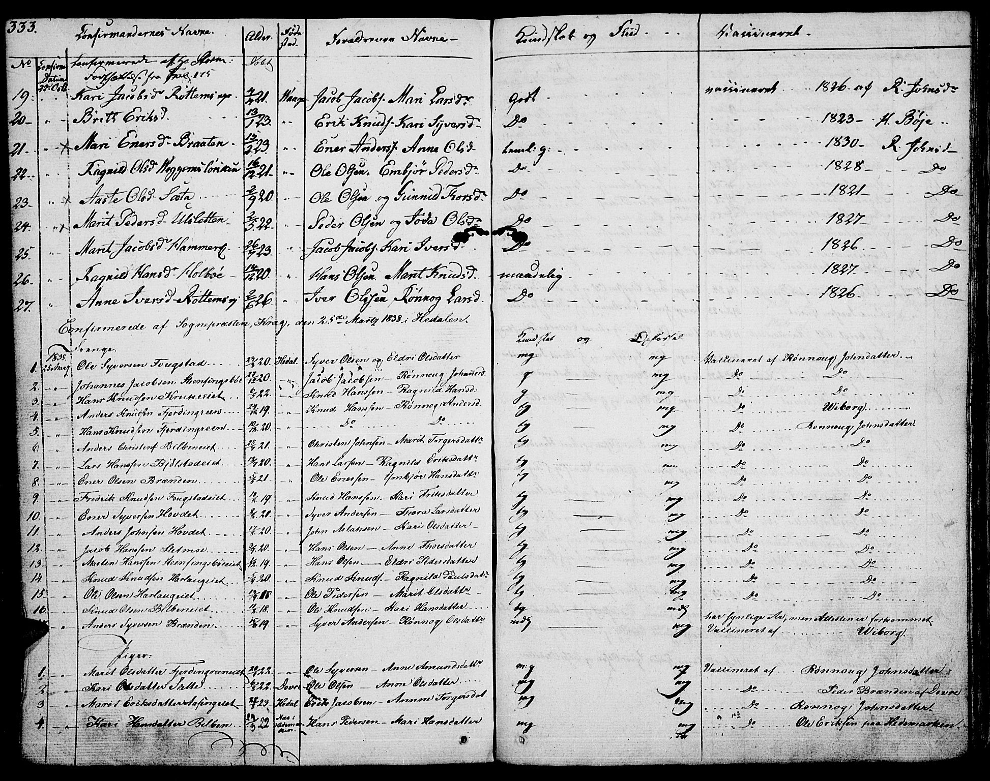 Vågå prestekontor, SAH/PREST-076/H/Ha/Haa/L0004: Parish register (official) no. 4 /1, 1827-1842, p. 333