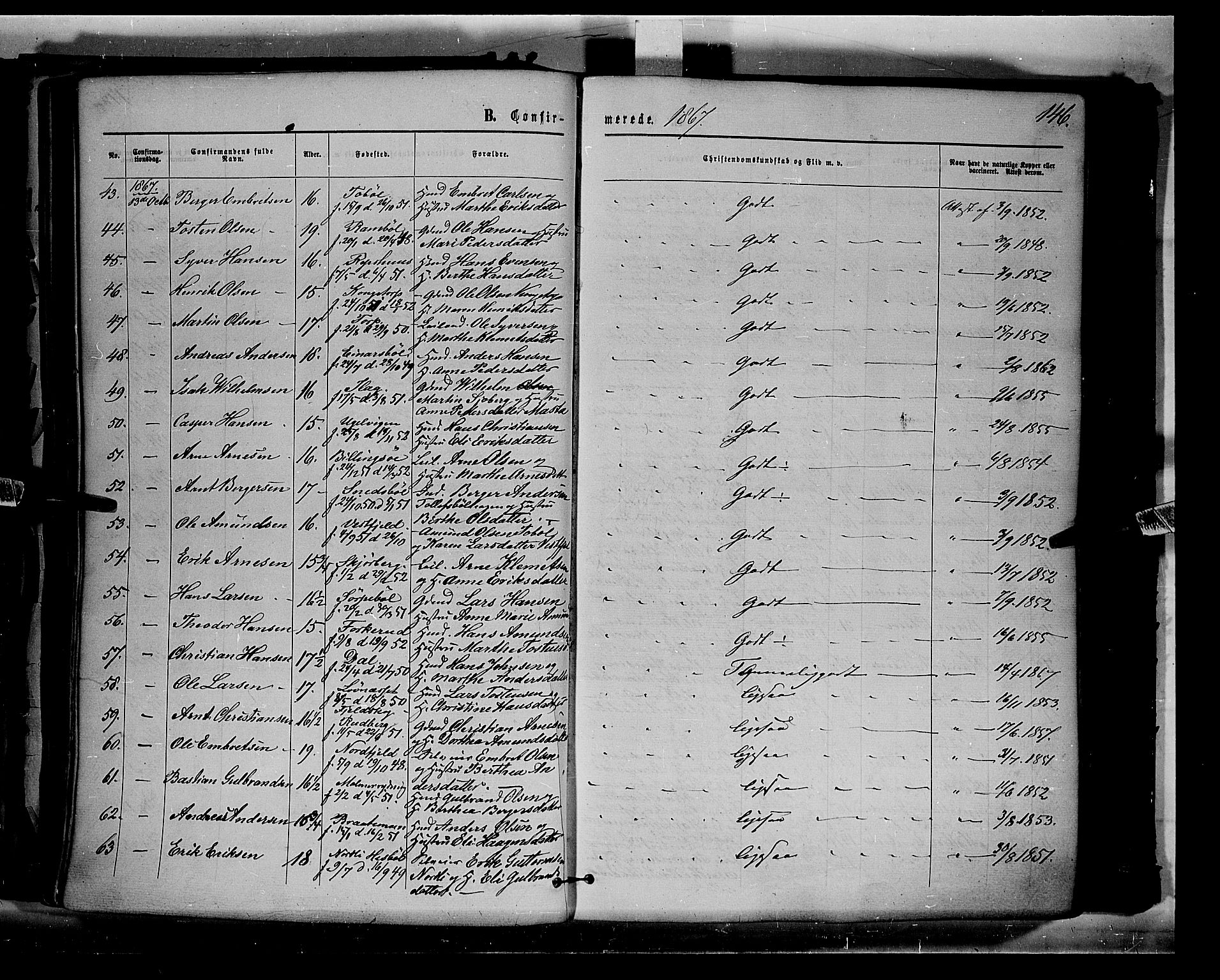 Eidskog prestekontor, AV/SAH-PREST-026/H/Ha/Haa/L0002: Parish register (official) no. 2, 1867-1878, p. 146