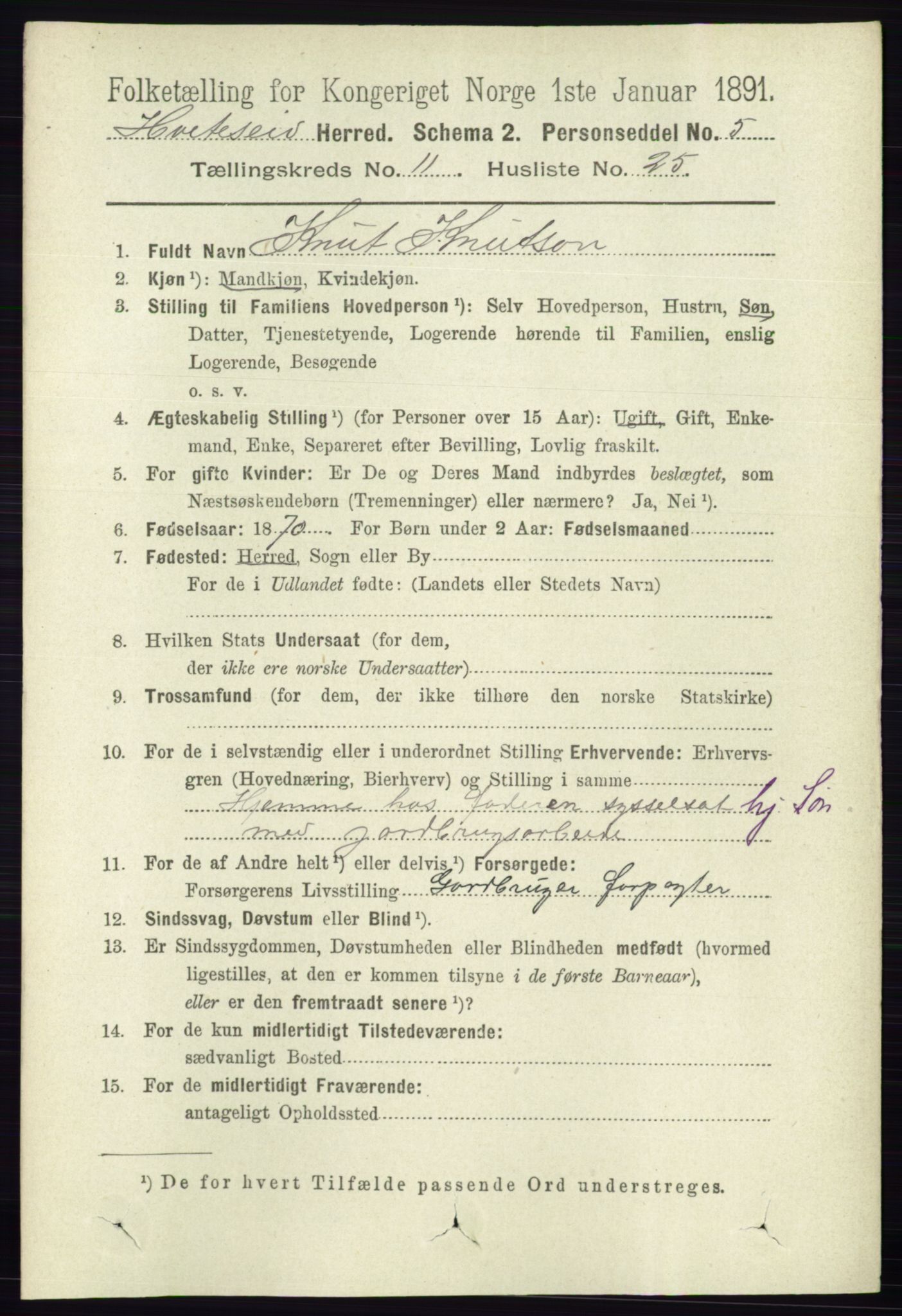 RA, 1891 census for 0829 Kviteseid, 1891, p. 2688