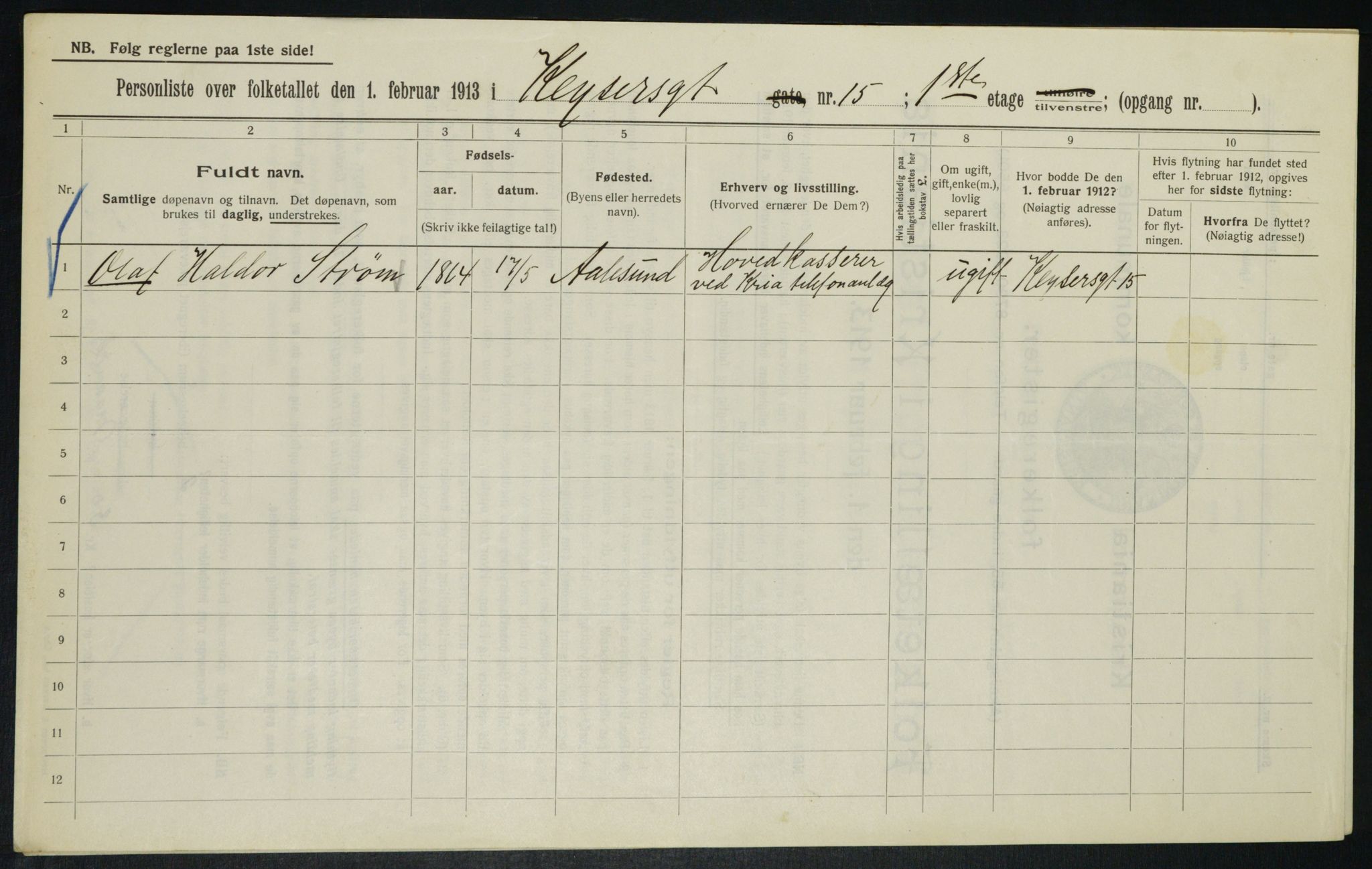 OBA, Municipal Census 1913 for Kristiania, 1913, p. 49157