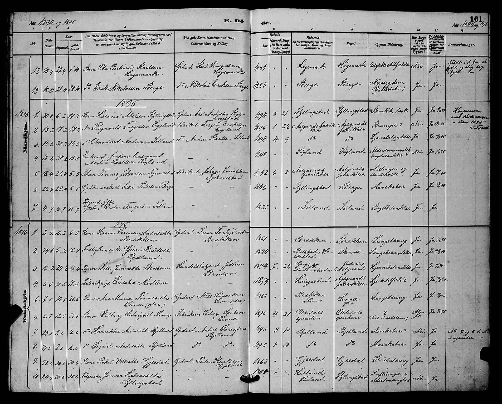 Lye sokneprestkontor, AV/SAST-A-101794/001/30BB/L0008: Parish register (copy) no. B 7, 1887-1901, p. 161