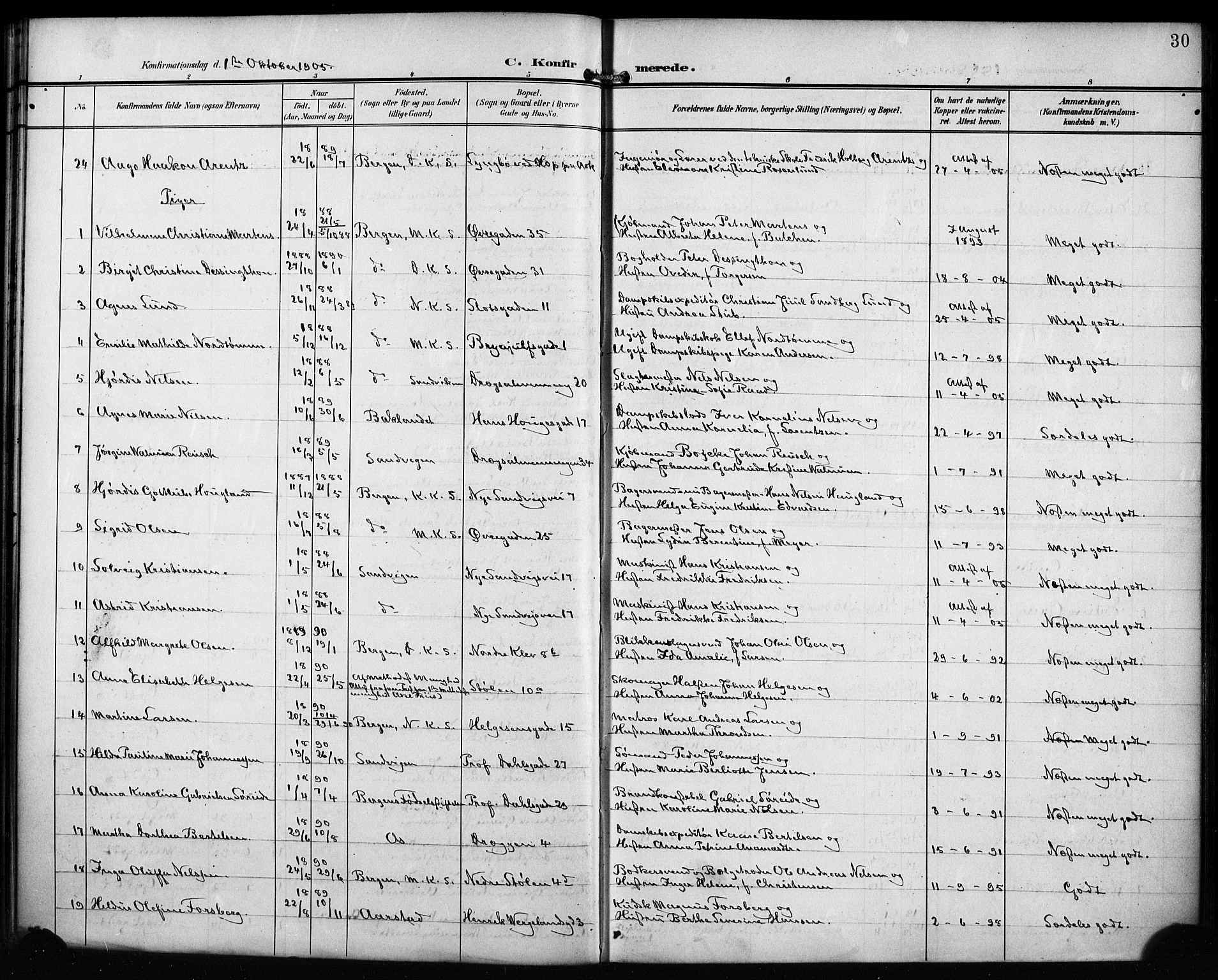 Mariakirken Sokneprestembete, AV/SAB-A-76901/H/Hab/L0009: Parish register (copy) no. A 9, 1901-1919, p. 30