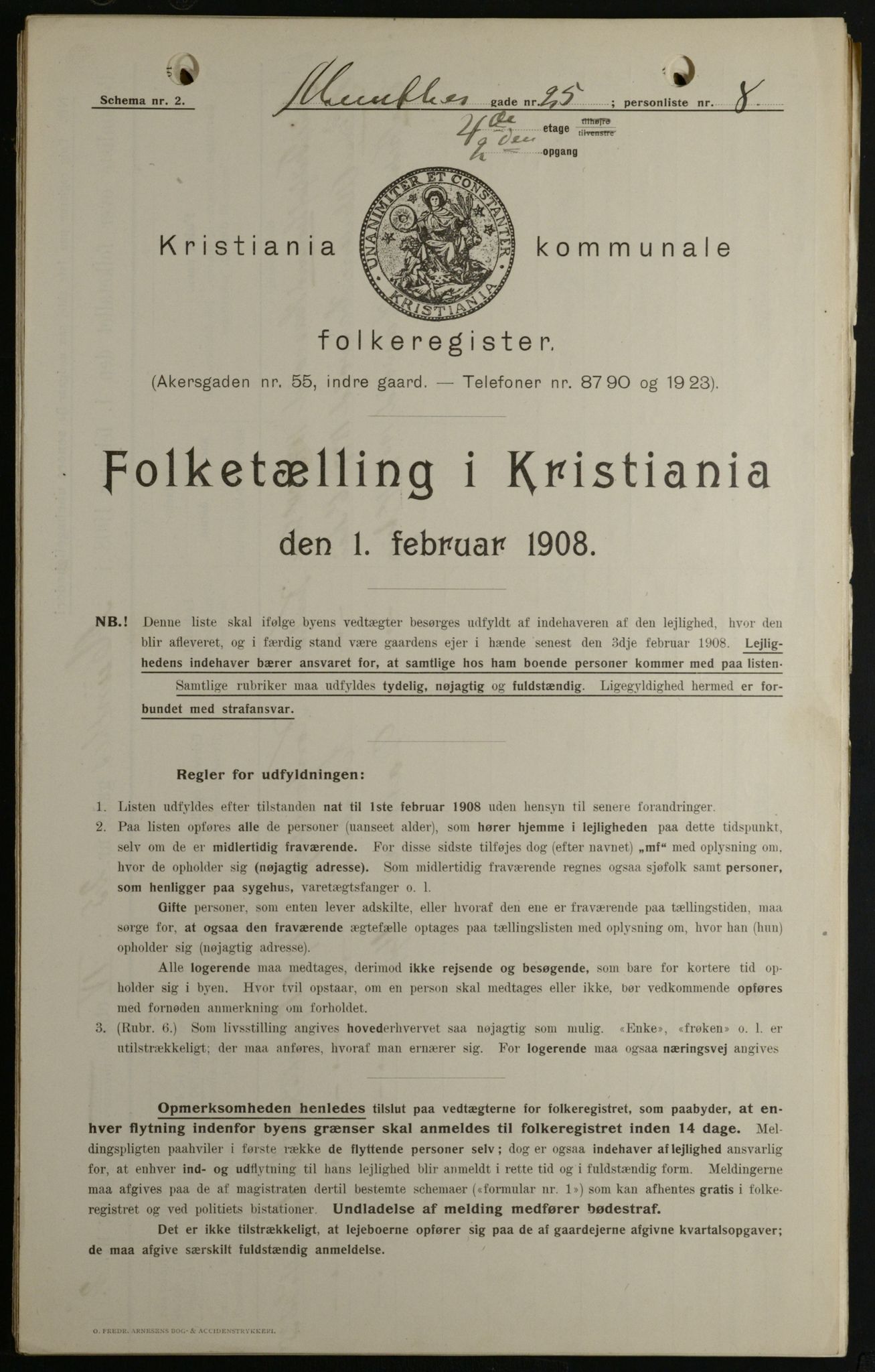 OBA, Municipal Census 1908 for Kristiania, 1908, p. 61005
