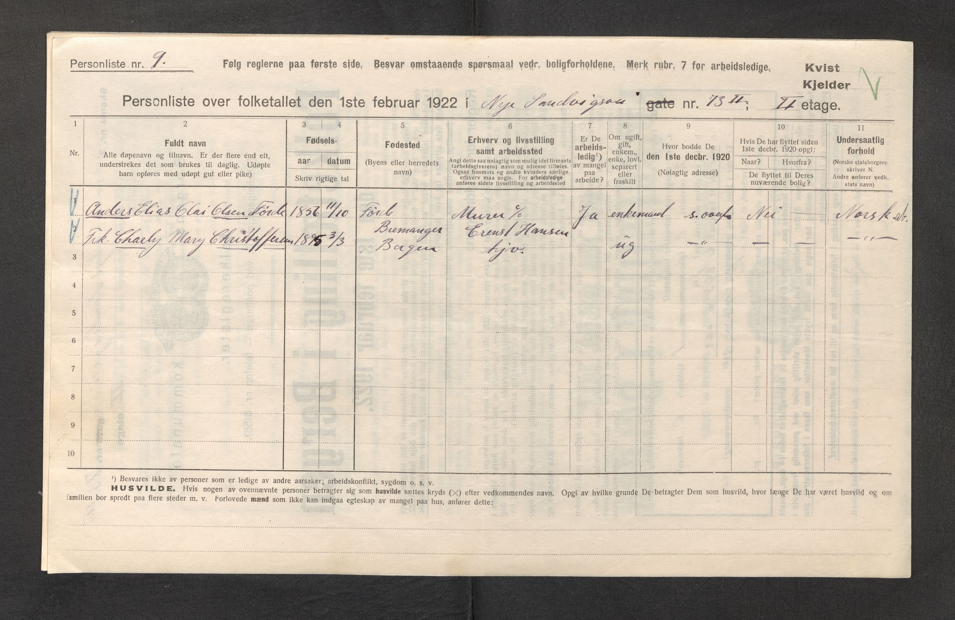 SAB, Municipal Census 1922 for Bergen, 1922, p. 35328