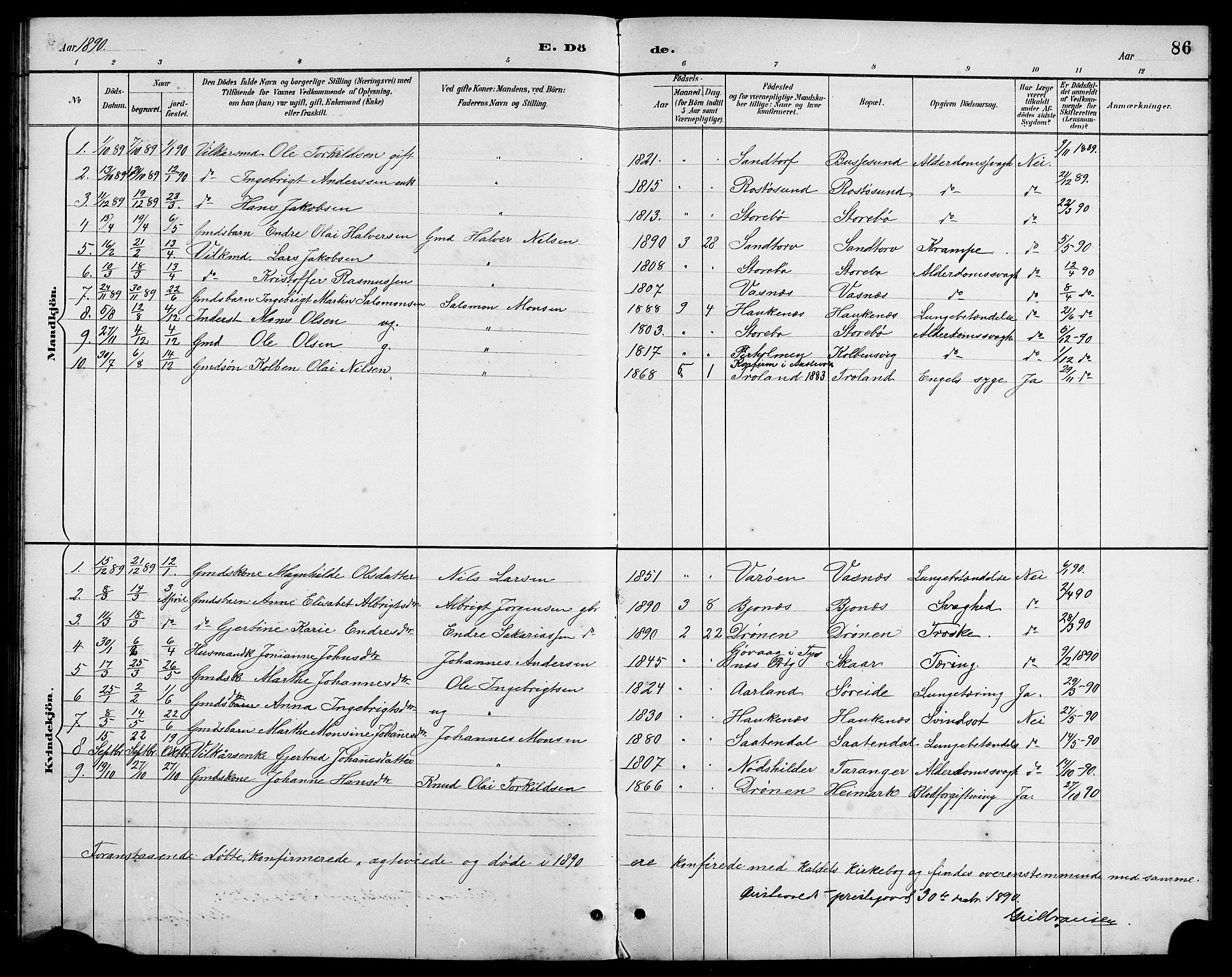Austevoll Sokneprestembete, SAB/A-74201/H/Hab: Parish register (copy) no. A 3, 1889-1900, p. 86