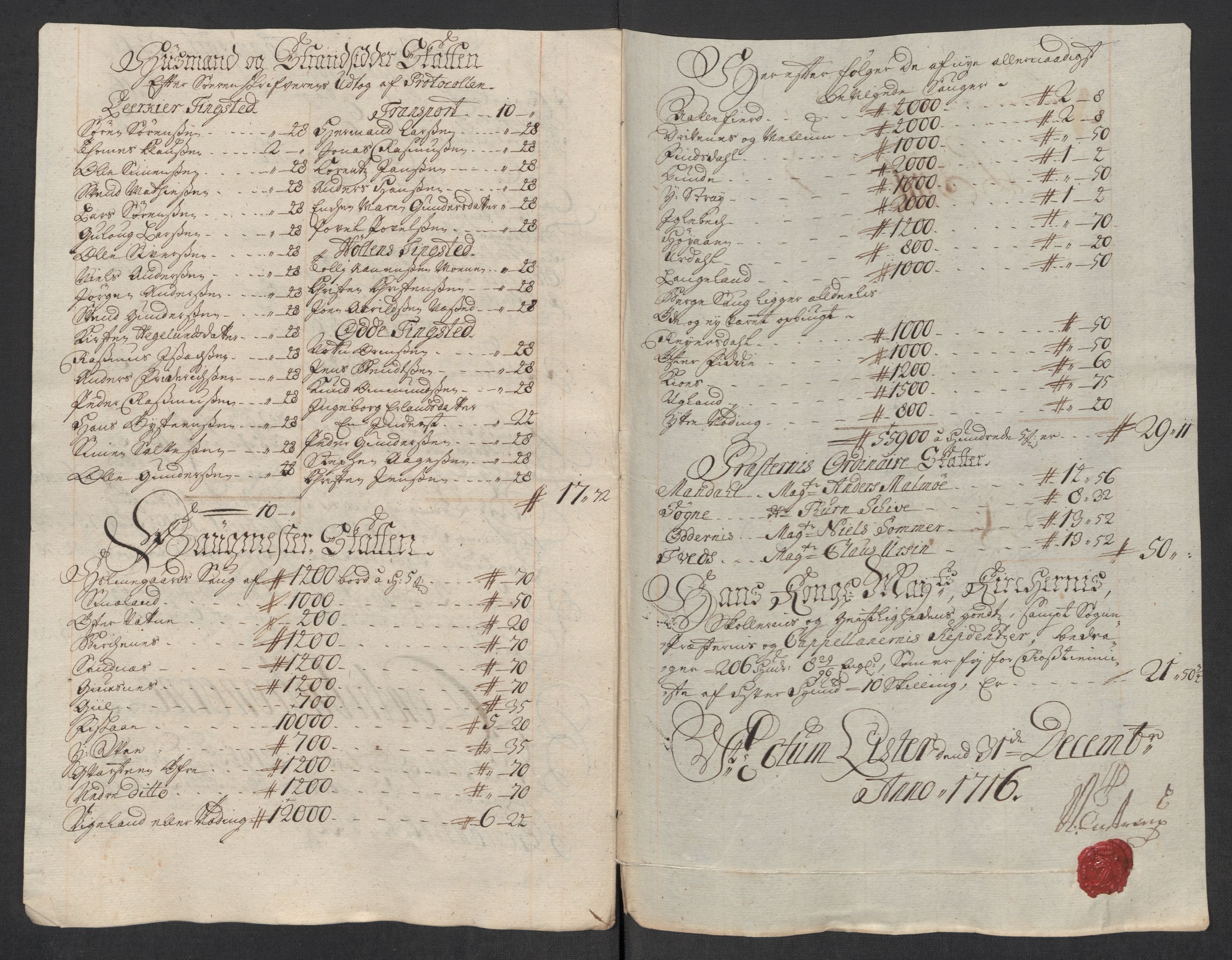 Rentekammeret inntil 1814, Reviderte regnskaper, Fogderegnskap, AV/RA-EA-4092/R43/L2560: Fogderegnskap Lista og Mandal, 1716, p. 51