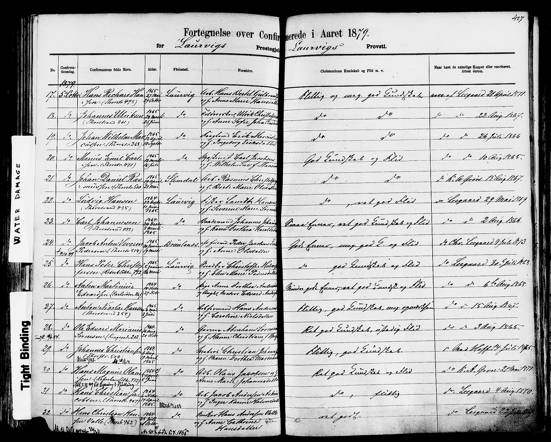 Larvik kirkebøker, AV/SAKO-A-352/F/Fa/L0006: Parish register (official) no. I 6, 1871-1883, p. 427