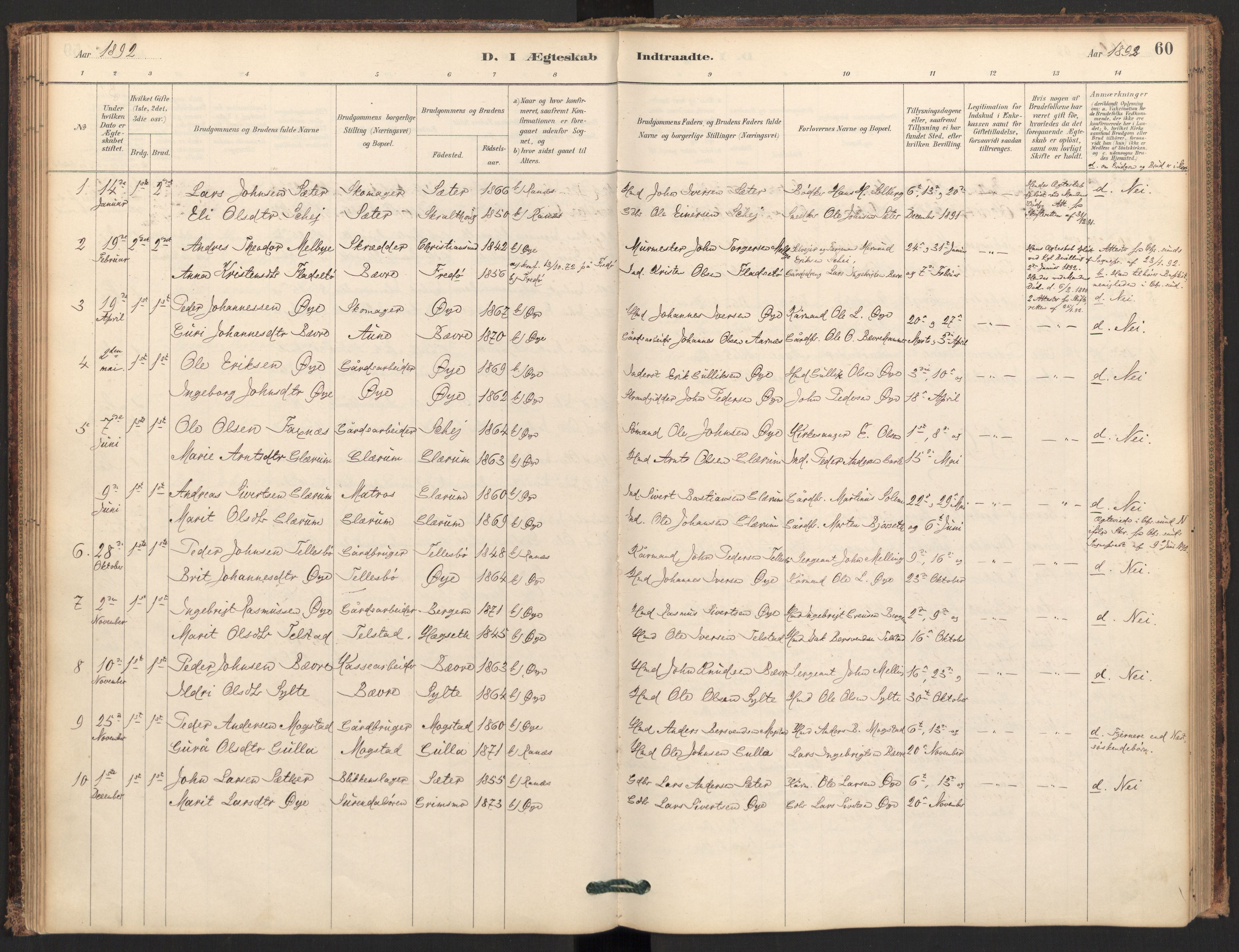 Ministerialprotokoller, klokkerbøker og fødselsregistre - Møre og Romsdal, AV/SAT-A-1454/595/L1047: Parish register (official) no. 595A09, 1885-1900, p. 60