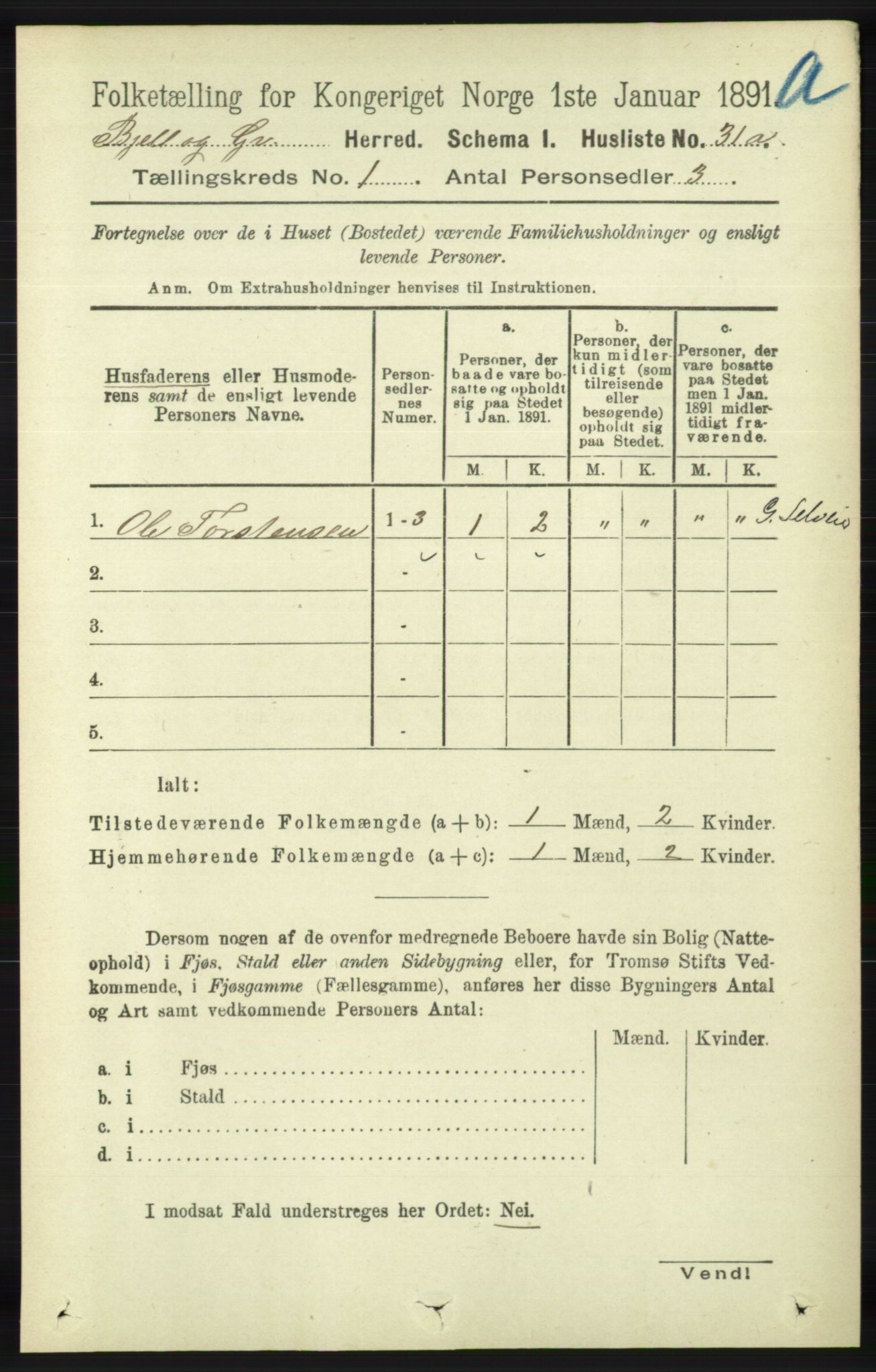 RA, 1891 census for 1024 Bjelland og Grindheim, 1891, p. 53