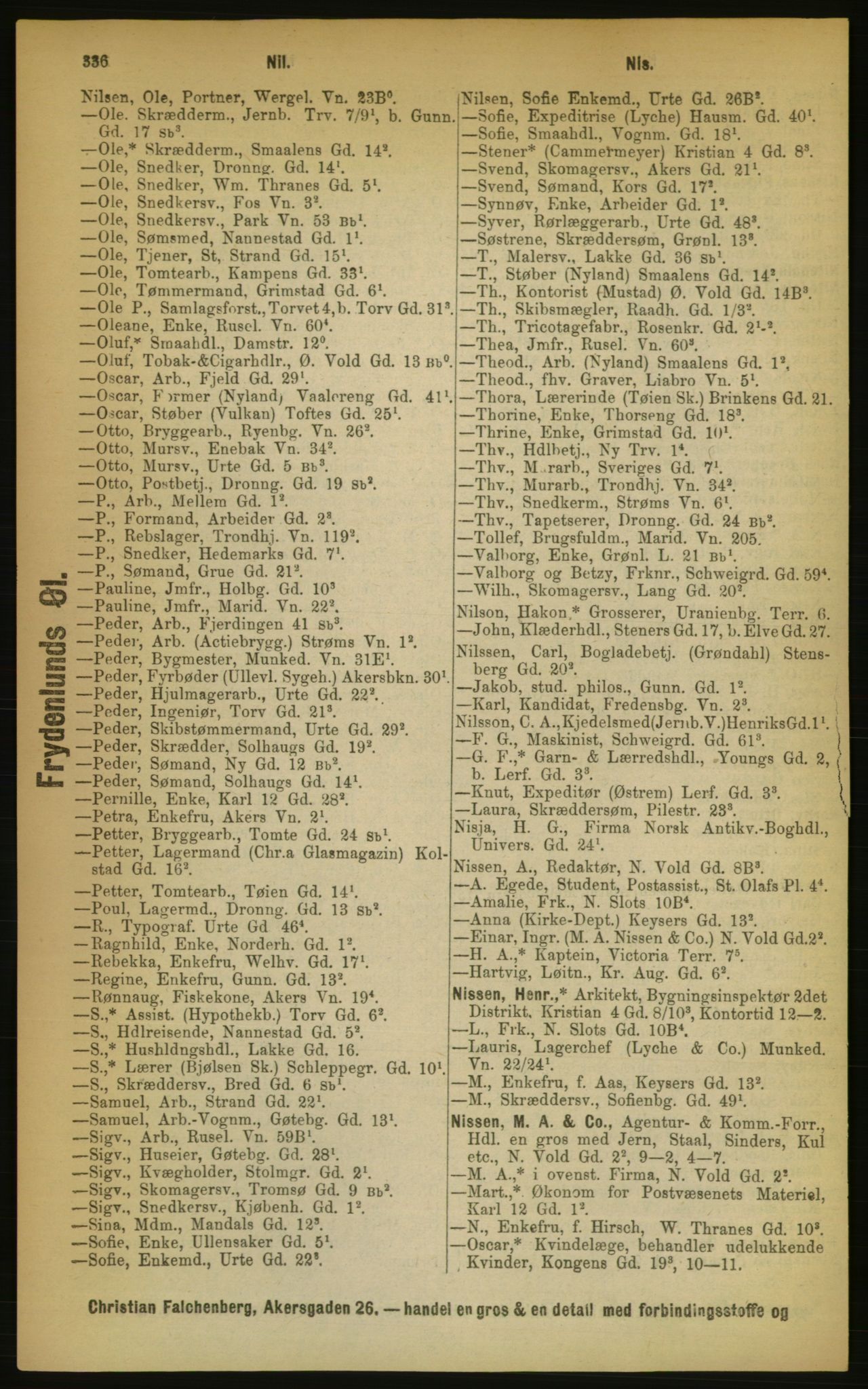 Kristiania/Oslo adressebok, PUBL/-, 1889, p. 336