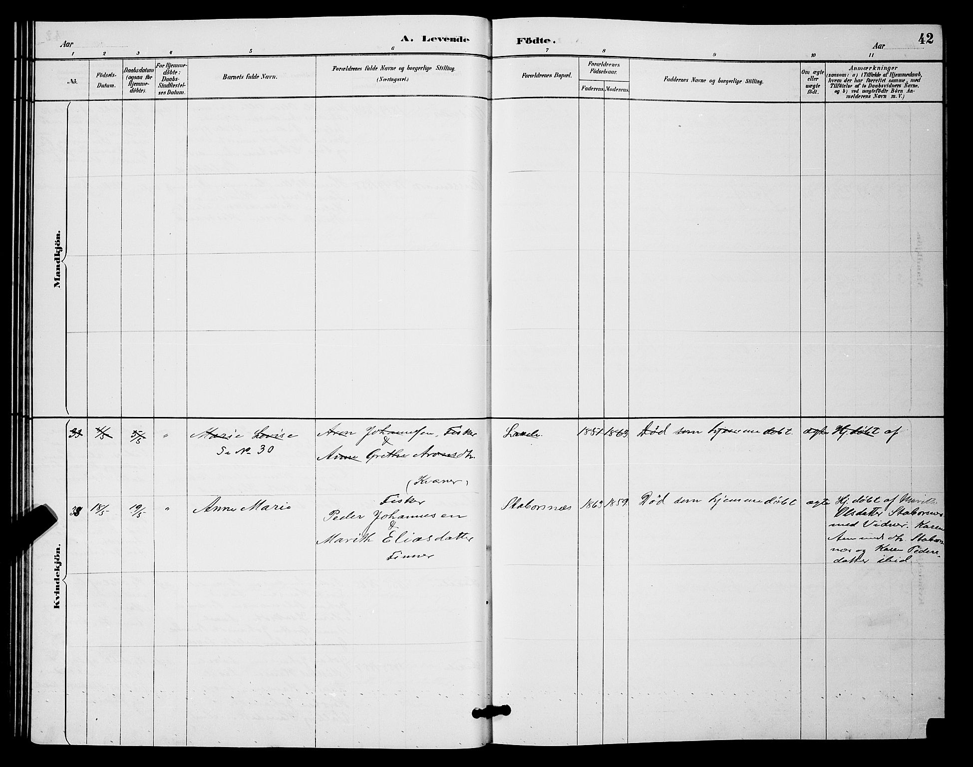 Kistrand/Porsanger sokneprestembete, AV/SATØ-S-1351/H/Hb/L0004.klokk: Parish register (copy) no. 4, 1885-1894, p. 42