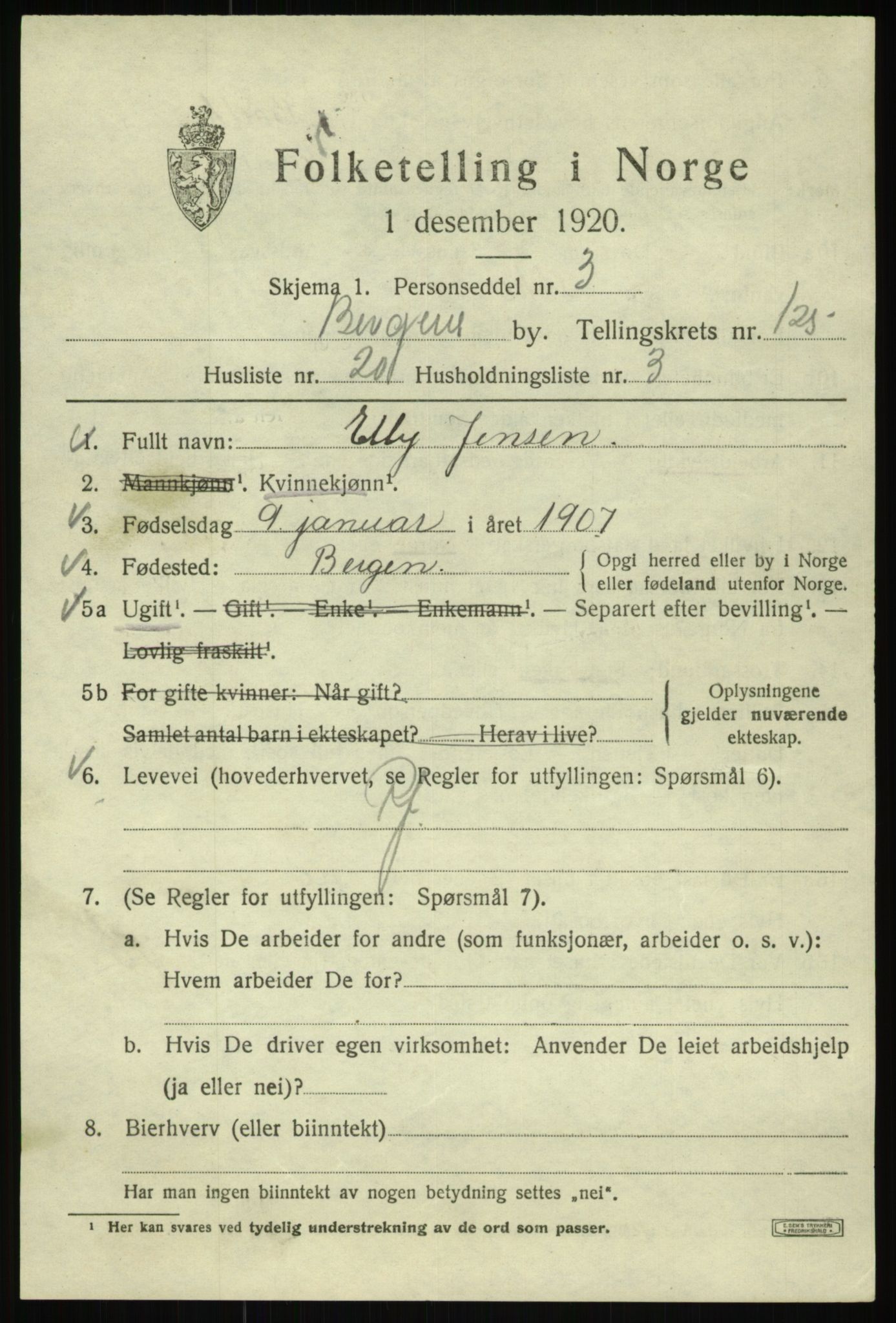 SAB, 1920 census for Bergen, 1920, p. 211410