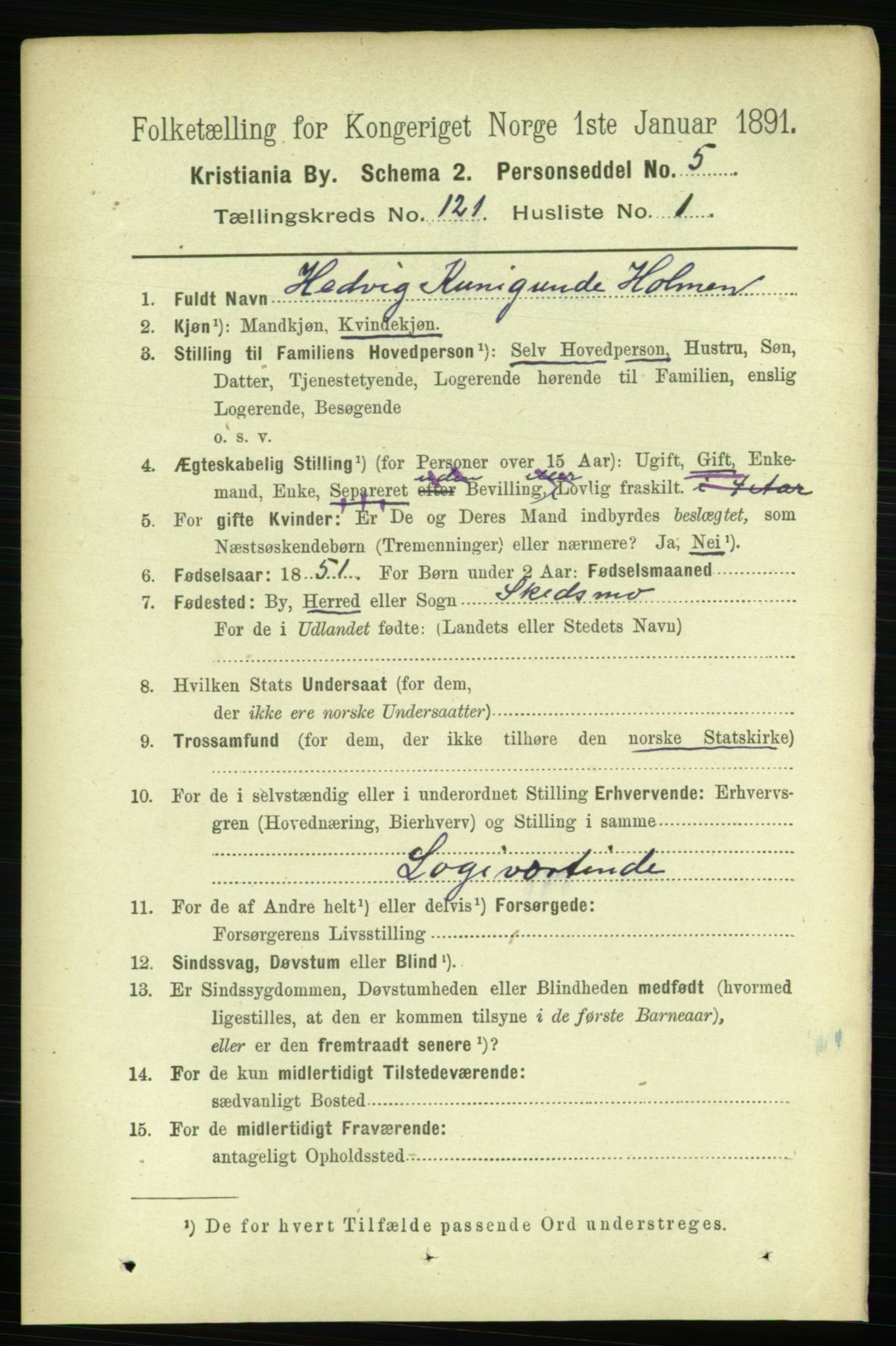 RA, 1891 census for 0301 Kristiania, 1891, p. 64207